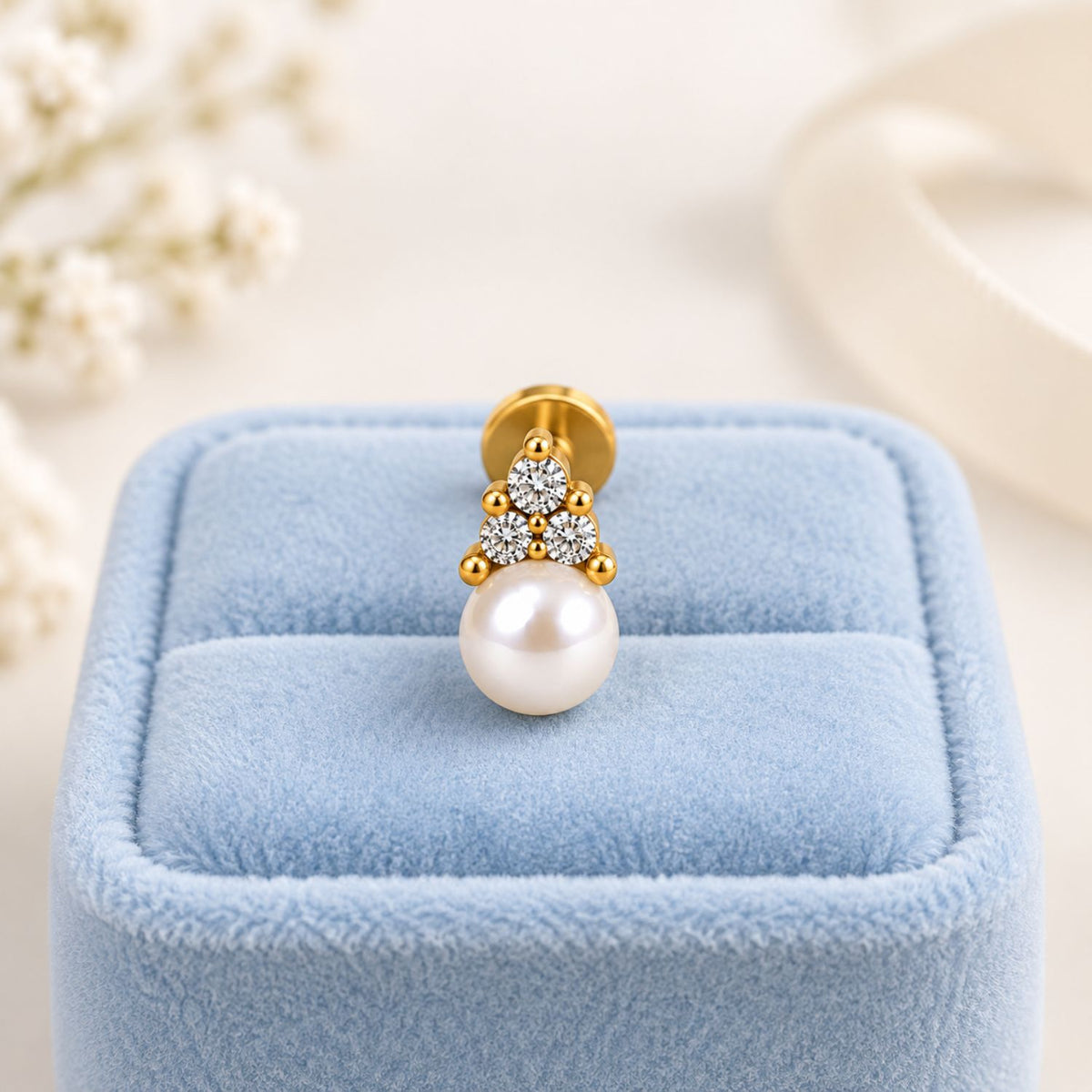Pearl Trio Top Nose Pin - 925 Sterling Silver