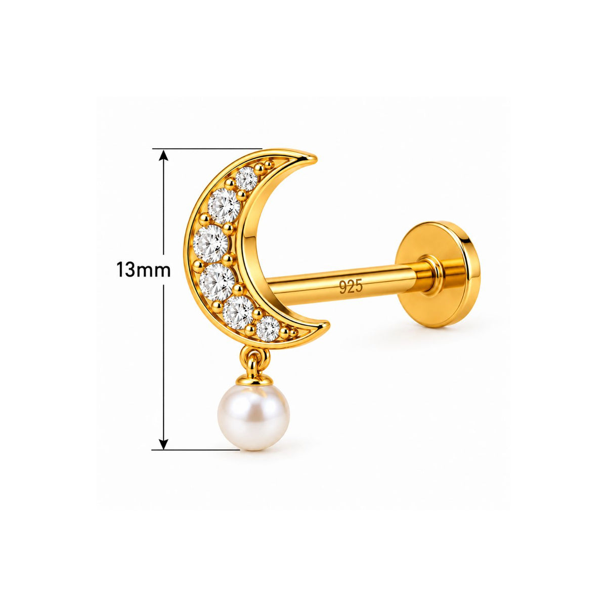 Crescent Pearl Drop Nose Pin - 925 Sterling Silver
