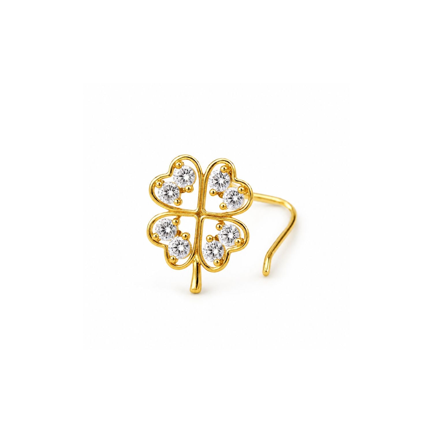 Four Leaf Clover CZ Nose Pin 925 Sterling Silver