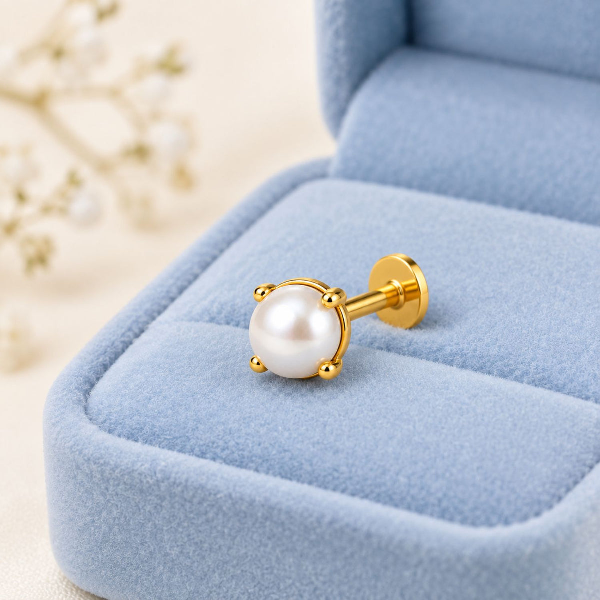 Pearl Solitaire Nose Pin - 925 Sterling Silver