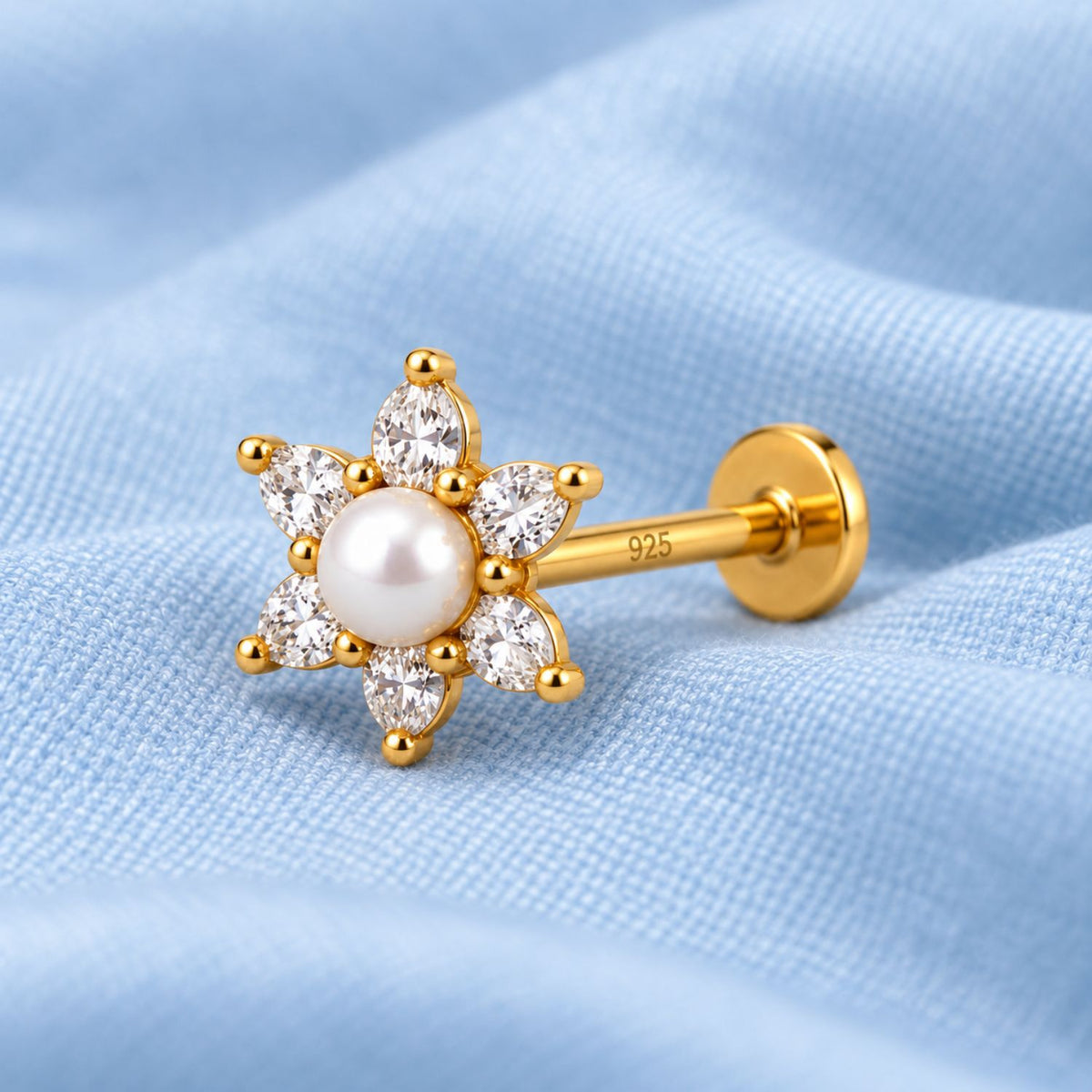 Pearl Flower Nose Pin - 925 Sterling Silver
