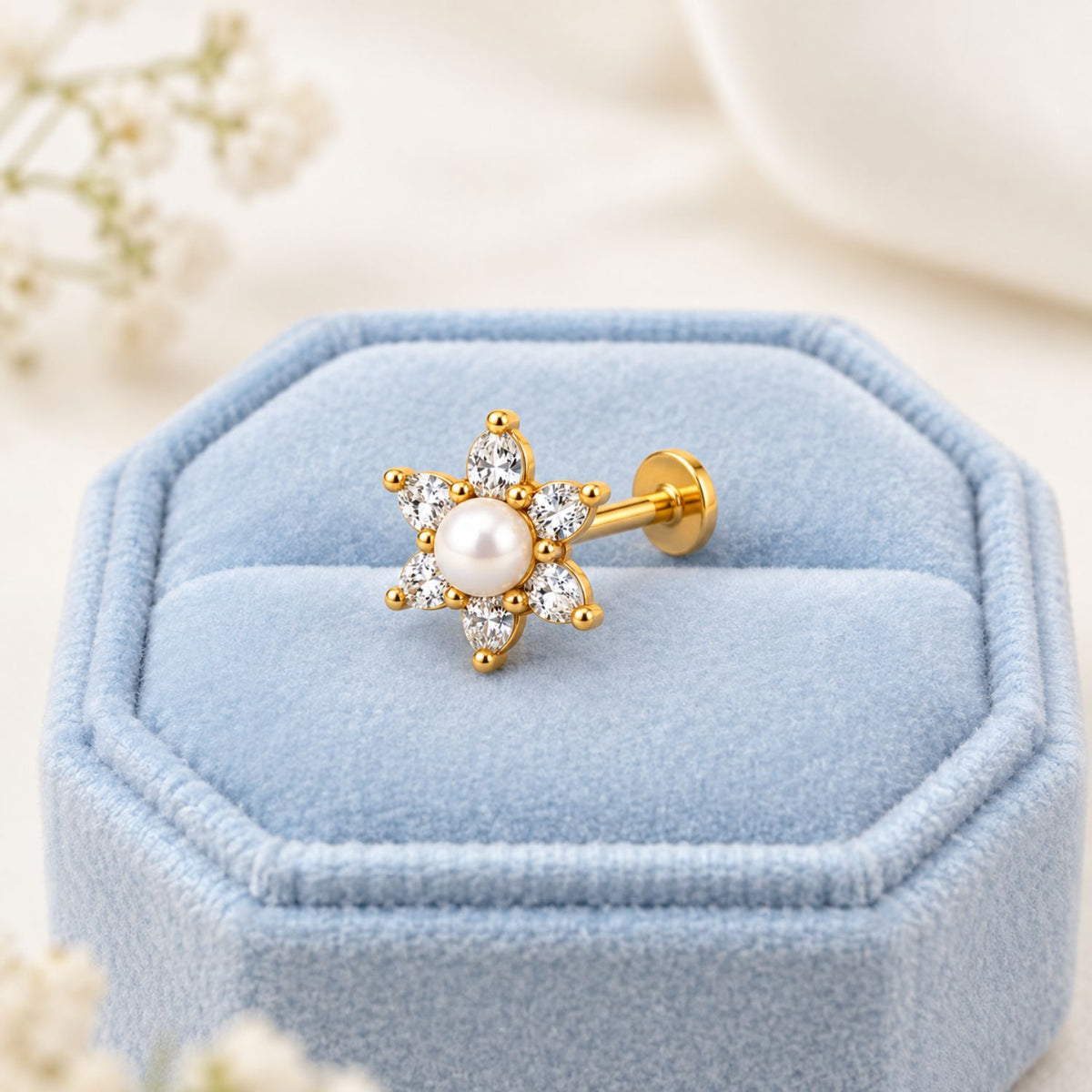 Pearl Flower Nose Pin - 925 Sterling Silver