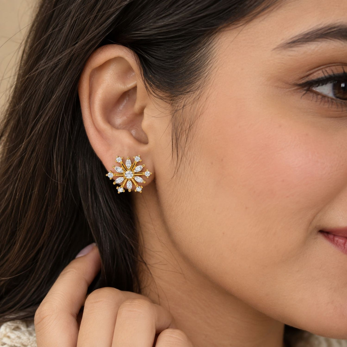 Marquise White Cz Snowflake Stud Earrings for Women - 925 Sterling Silver