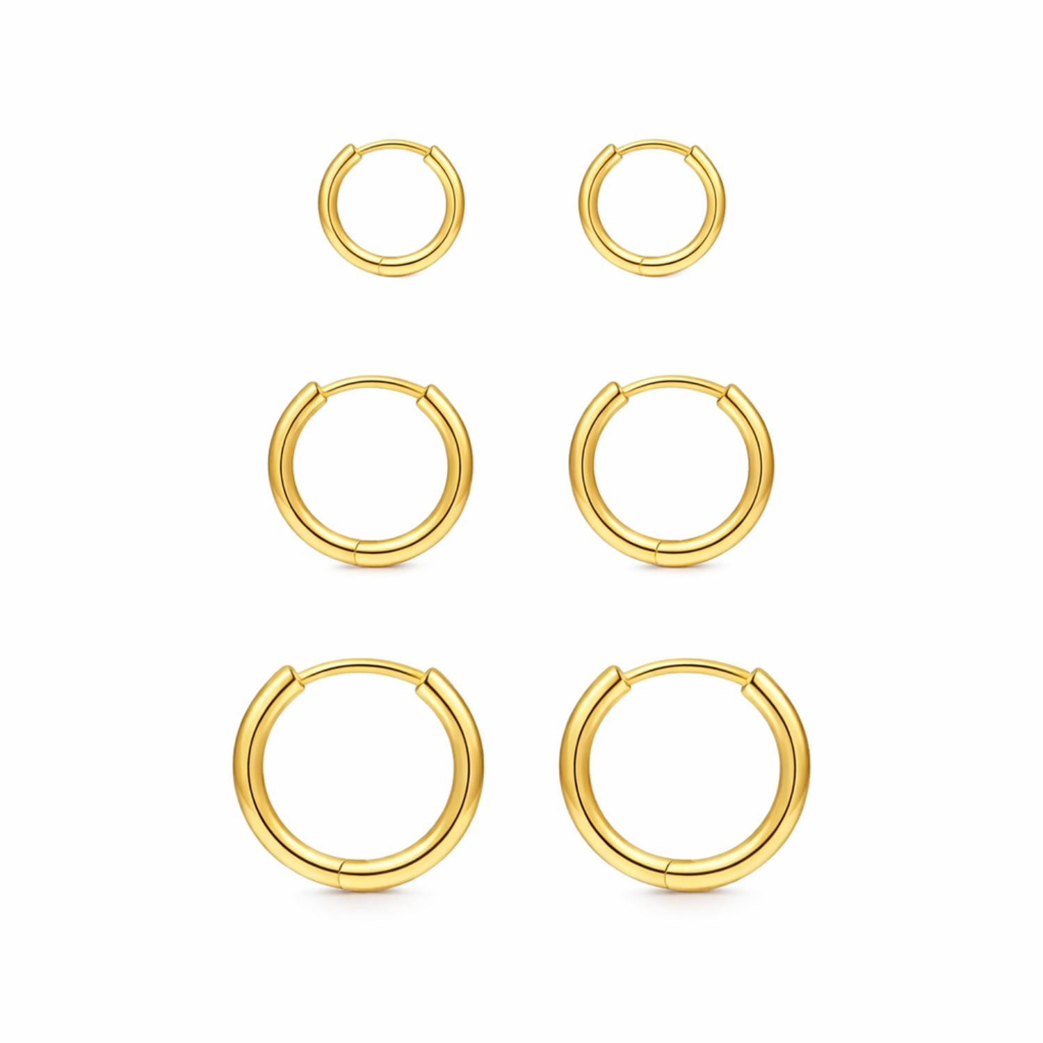 Plain Gold Hoop Earrings with Clicker Closure – 6mm, 7mm & 8mm