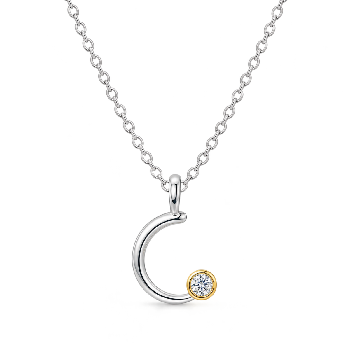 Half Moon Curve White Cz Pendant Necklace - 925 sterling silver pendant necklace for women