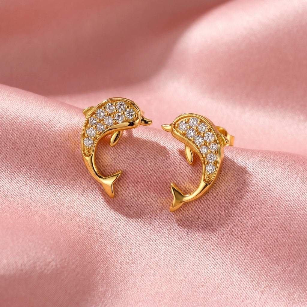Pavé White Cz Dolphin Stud Earrings - 925 sterling silver earrings for women