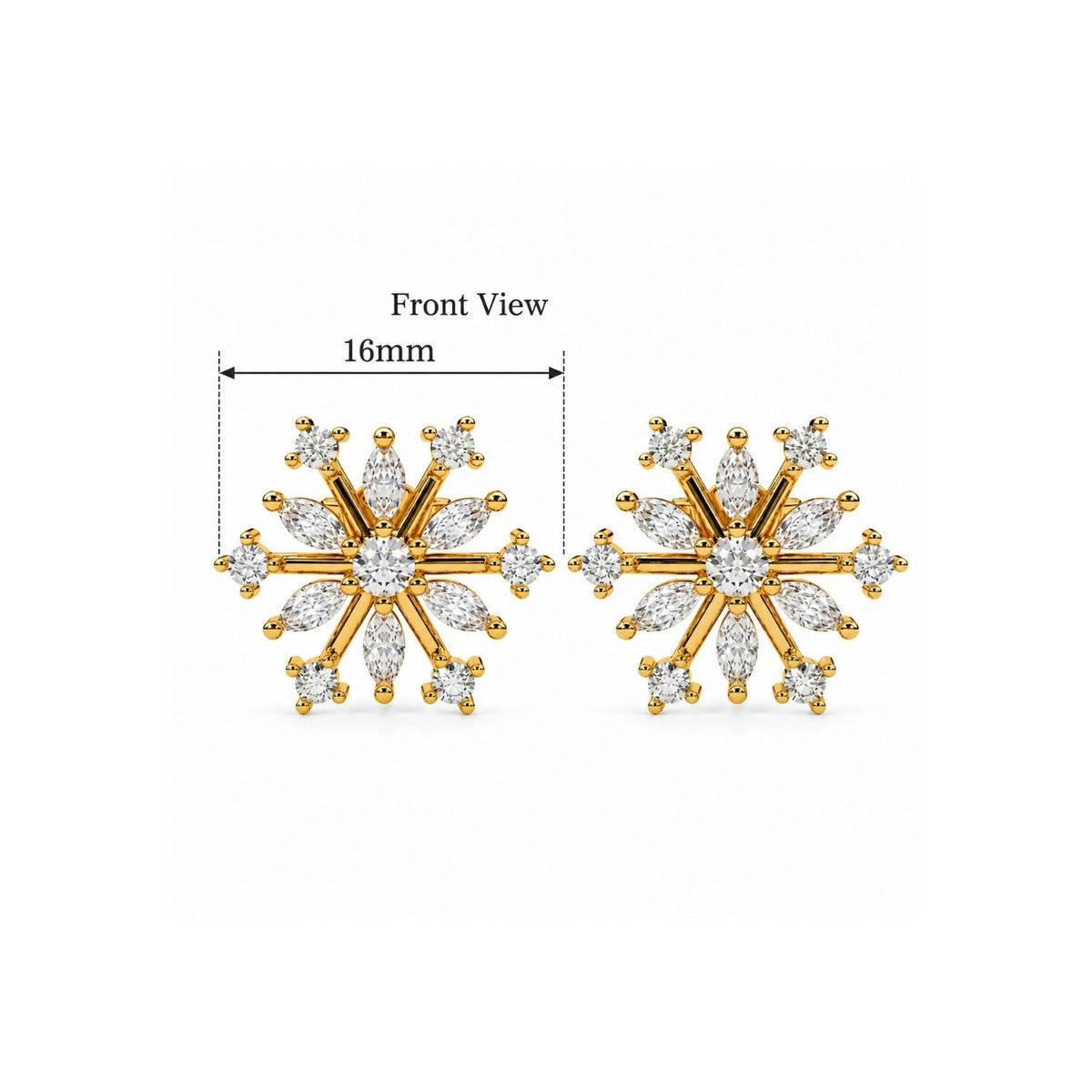 Marquise White Cz Snowflake Stud Earrings for Women - 925 Sterling Silver