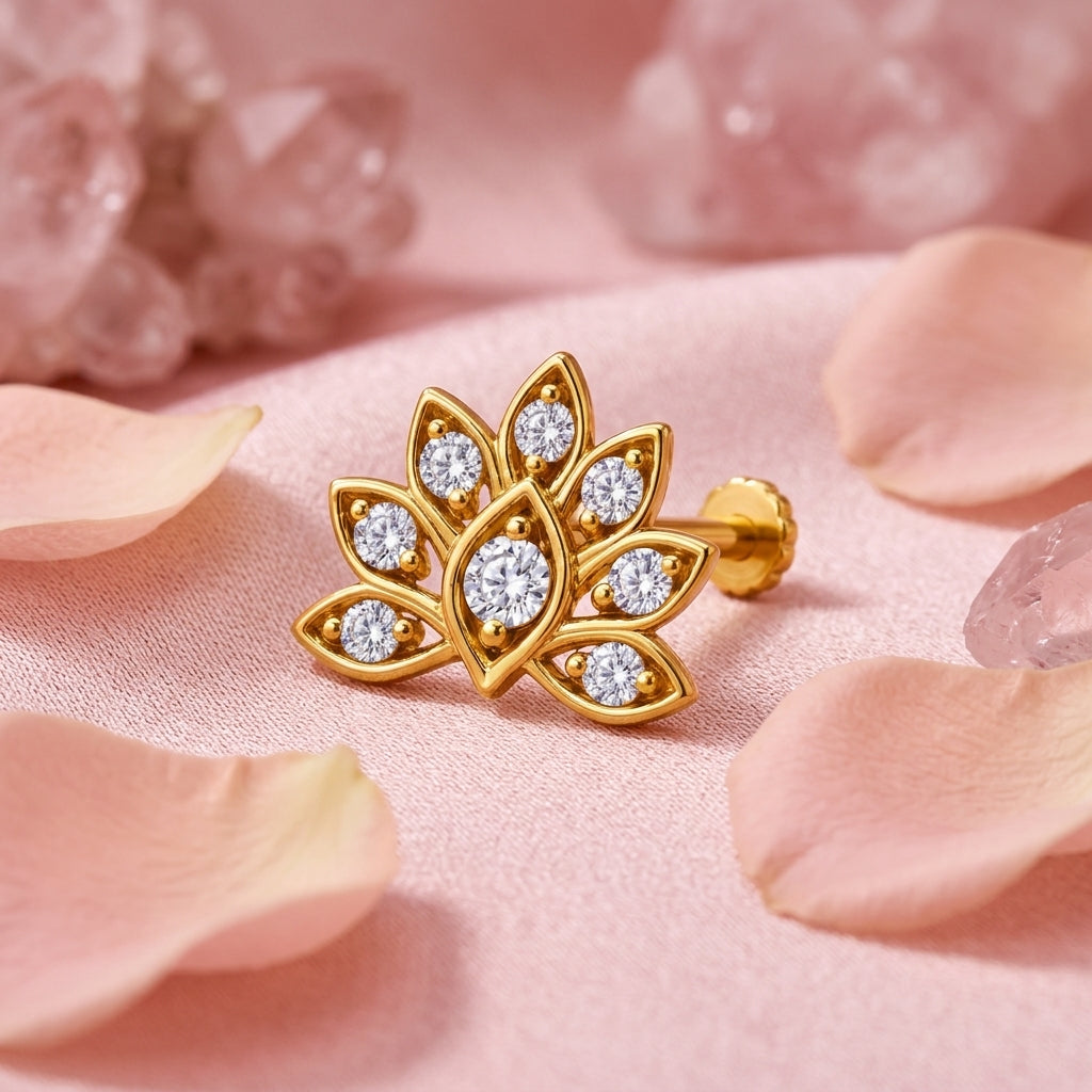Lotus Petal Nose Pin - side view in 925 sterling silver