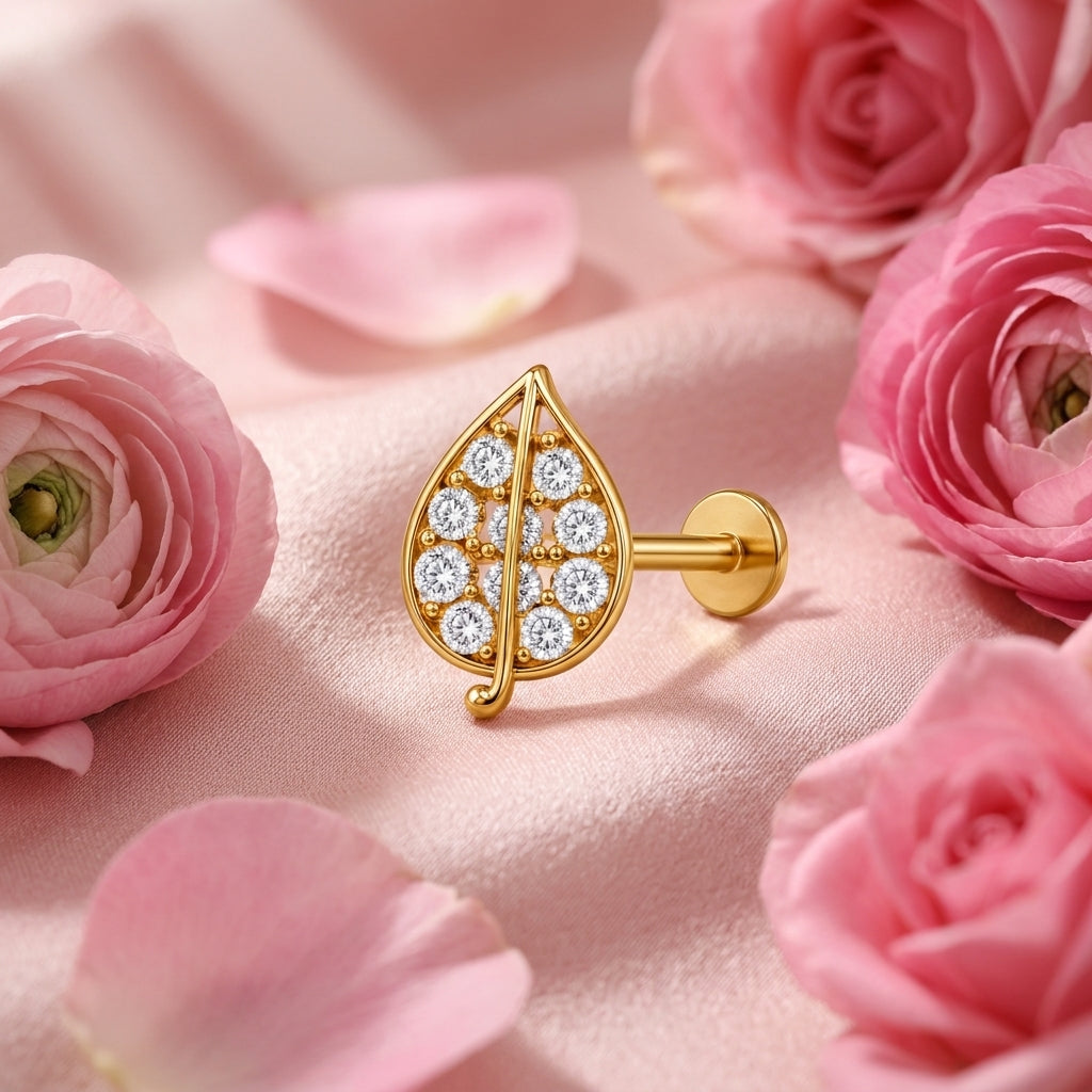 Leaf with Vein Nose Ring - back view with clasp