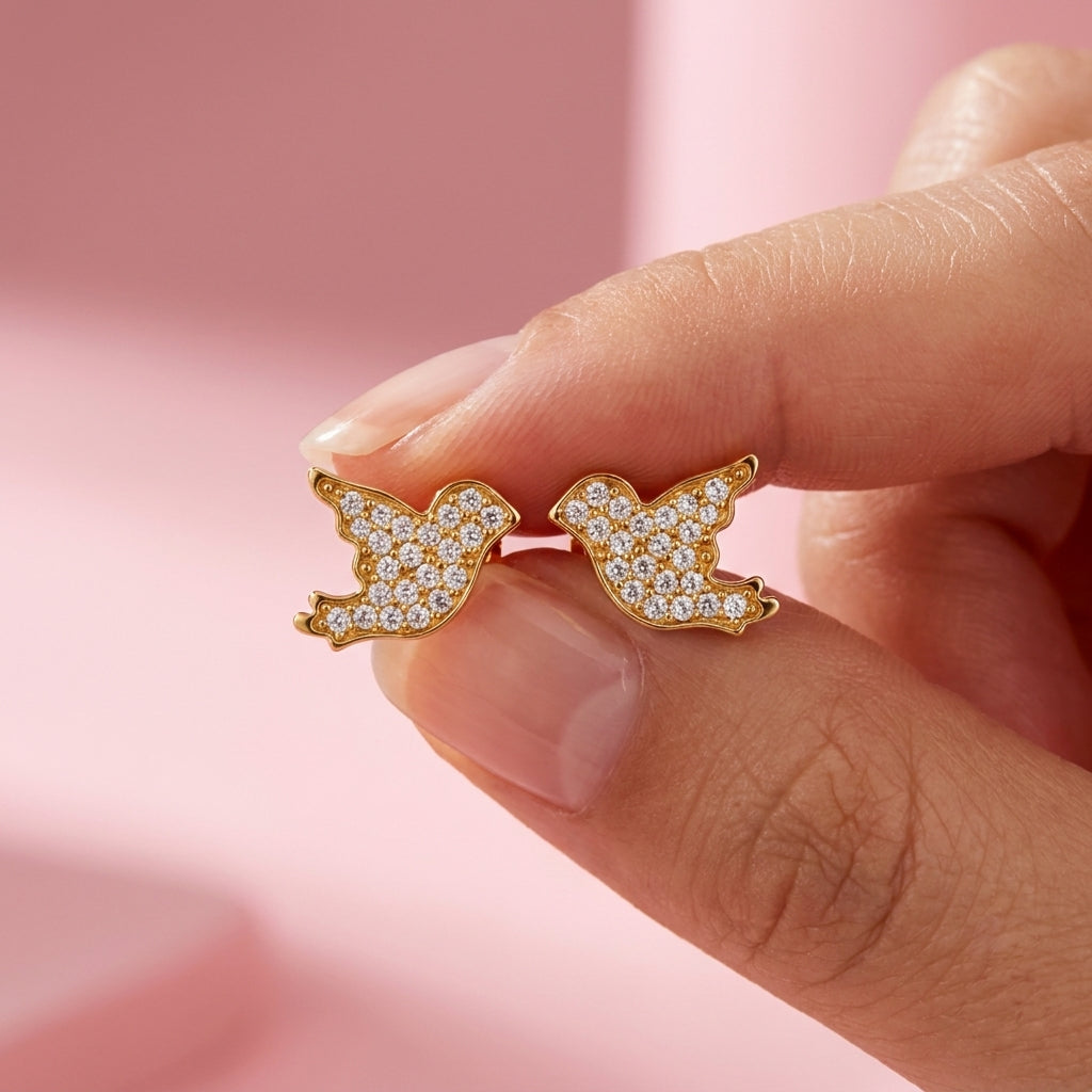 Pavé White Cz Bird Stud Earrings - 925 sterling silver earrings for women