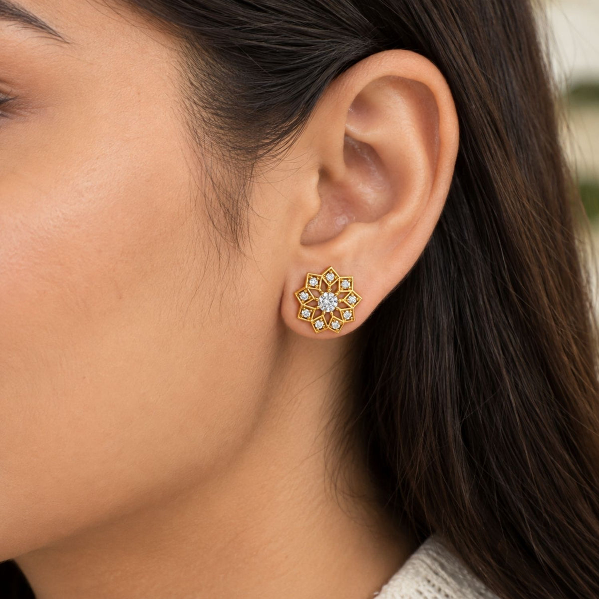 Star Mandala White Cz Cluster Stud Earrings for Women - 925 Sterling Silver