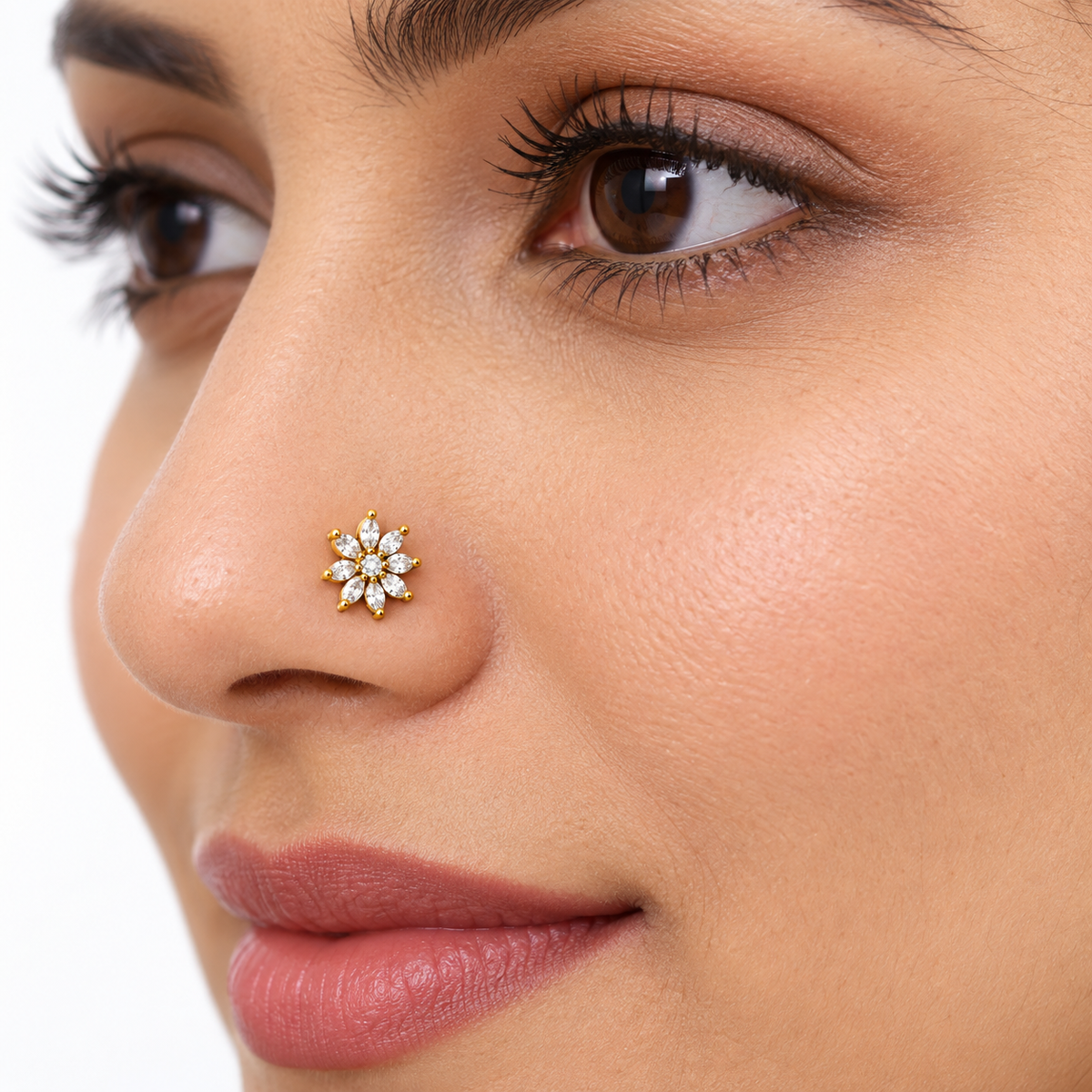 Flower Nose Pin - side view in 925 sterling silver