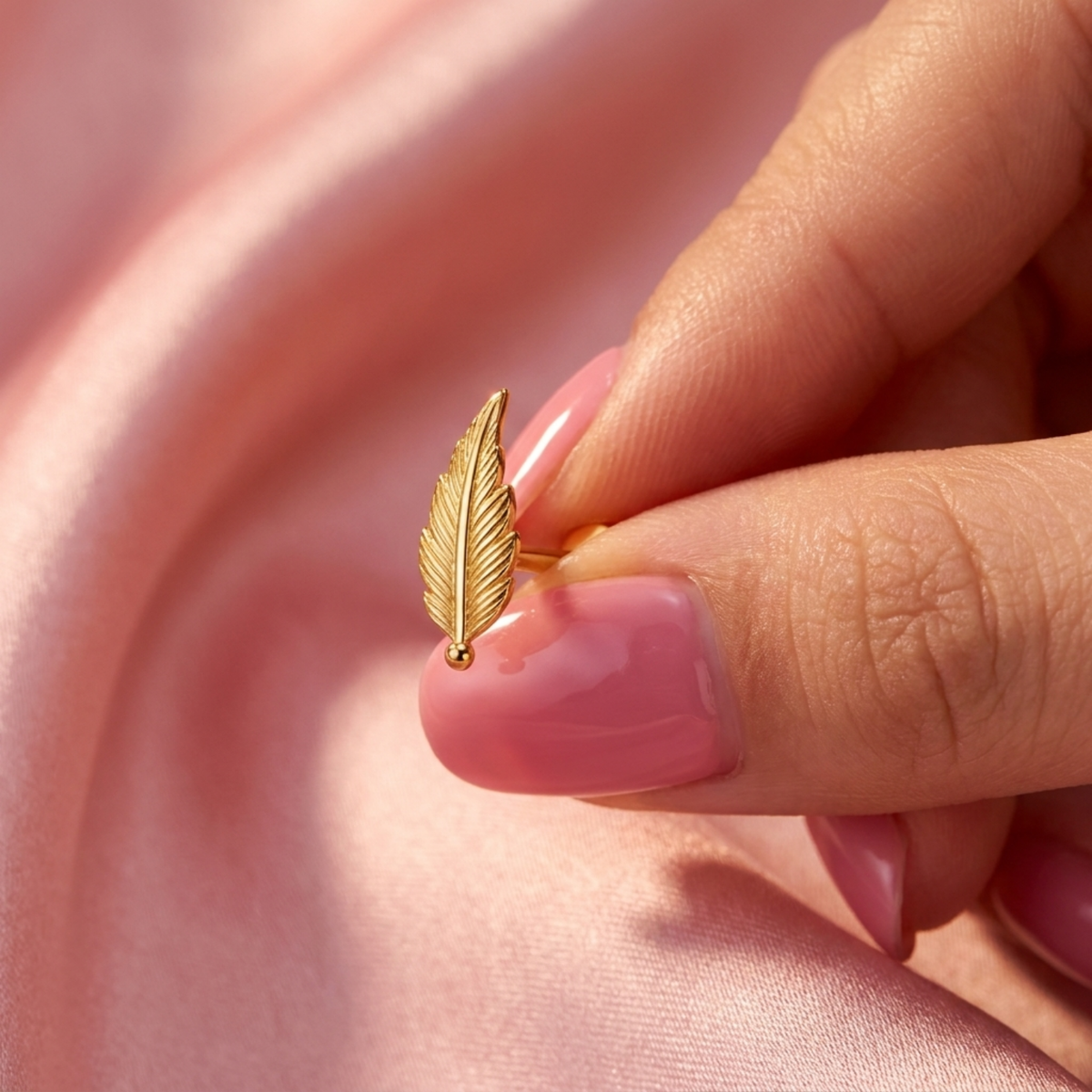 Minimalist Feather Nose Pin - side view in 925 sterling silver