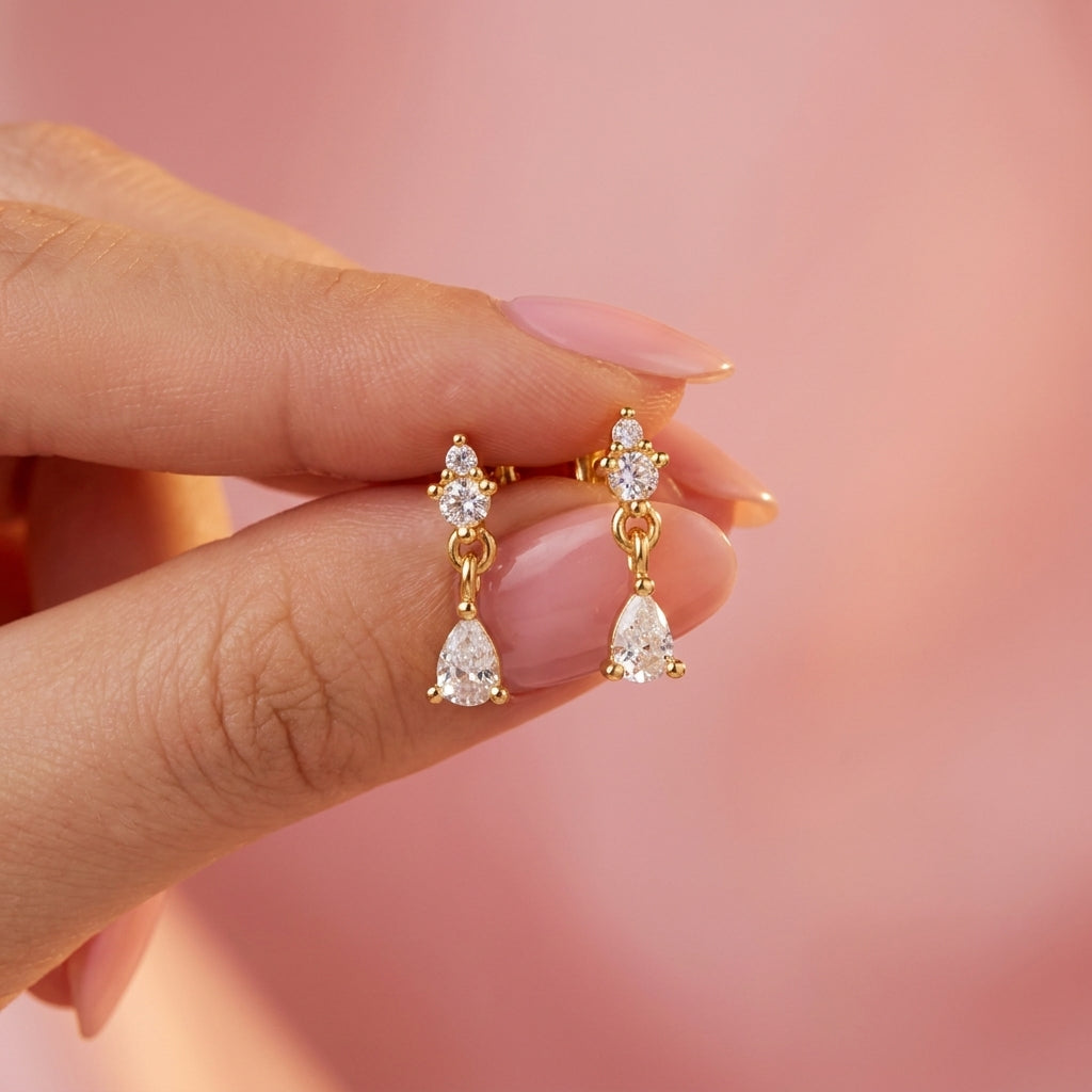 Teardrop White Cz Drop Screw-Back Stud Earrings - 925 sterling silver earrings for women