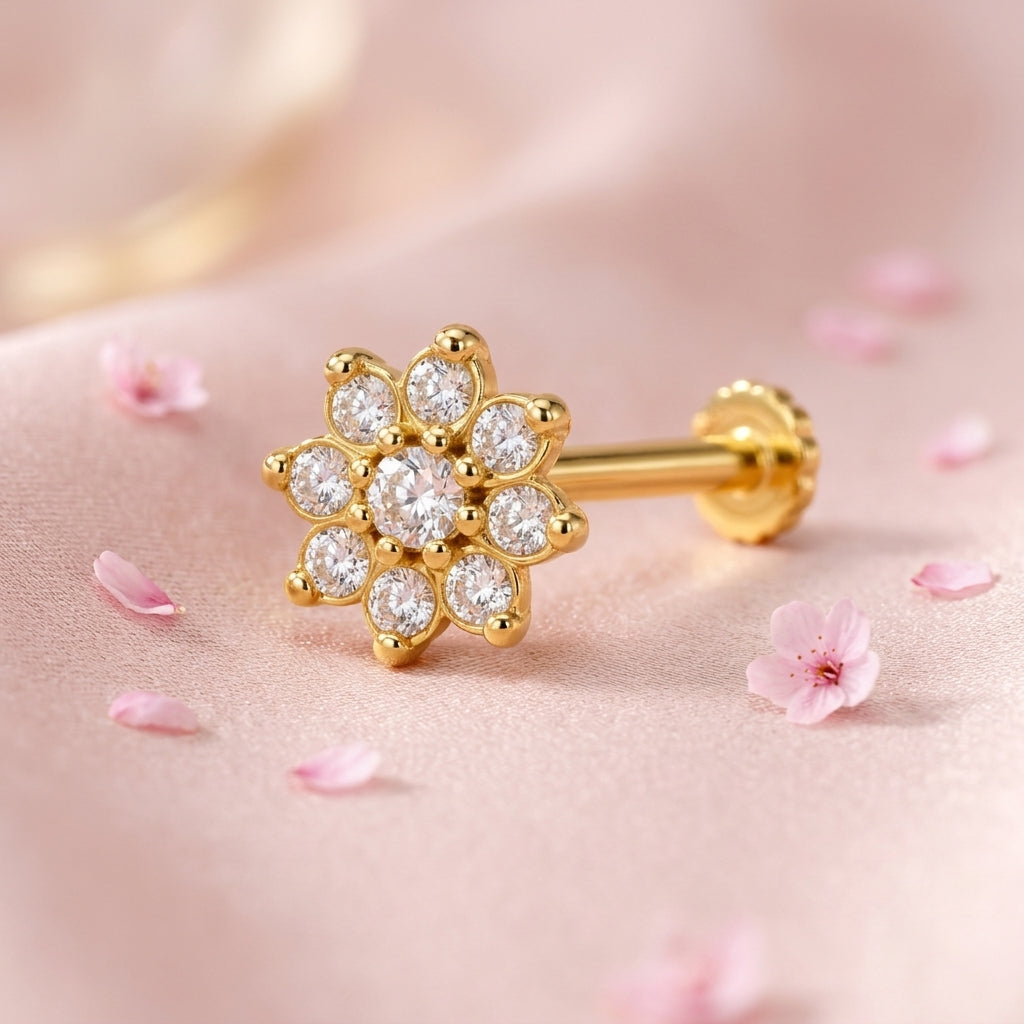 Daisy Cluster Nose Pin - 925 Sterling Silver