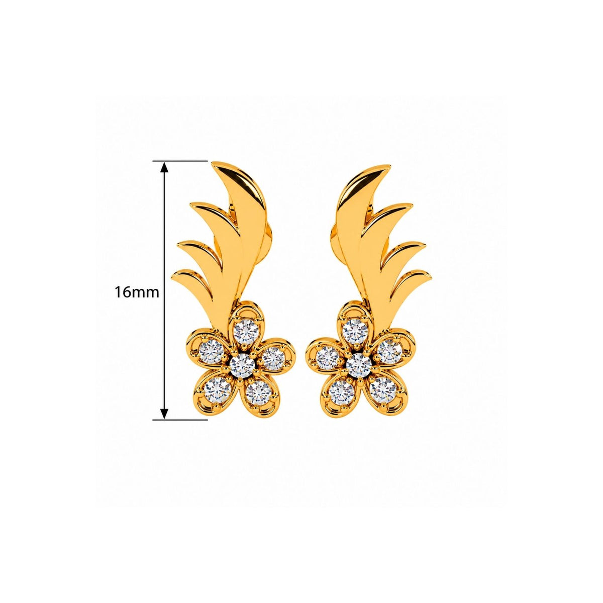 White Cz Flower Leaf Spray Stud Earrings for Women - 925 Sterling Silver