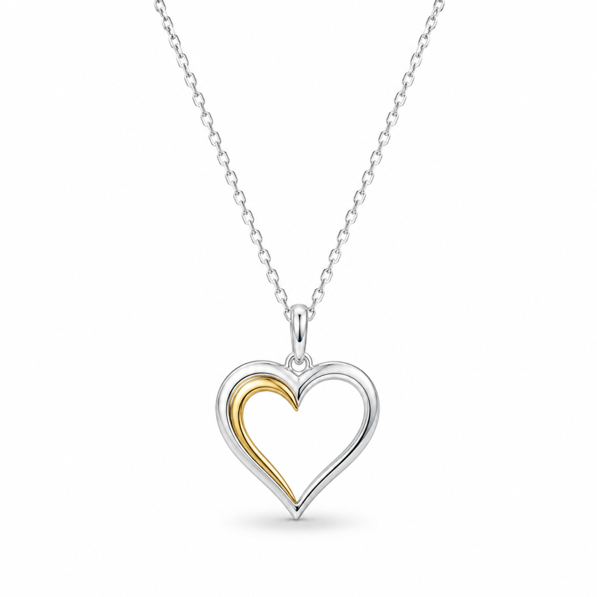 Two Tone Open Heart Pendant Necklace - 925 sterling silver pendant necklace for women