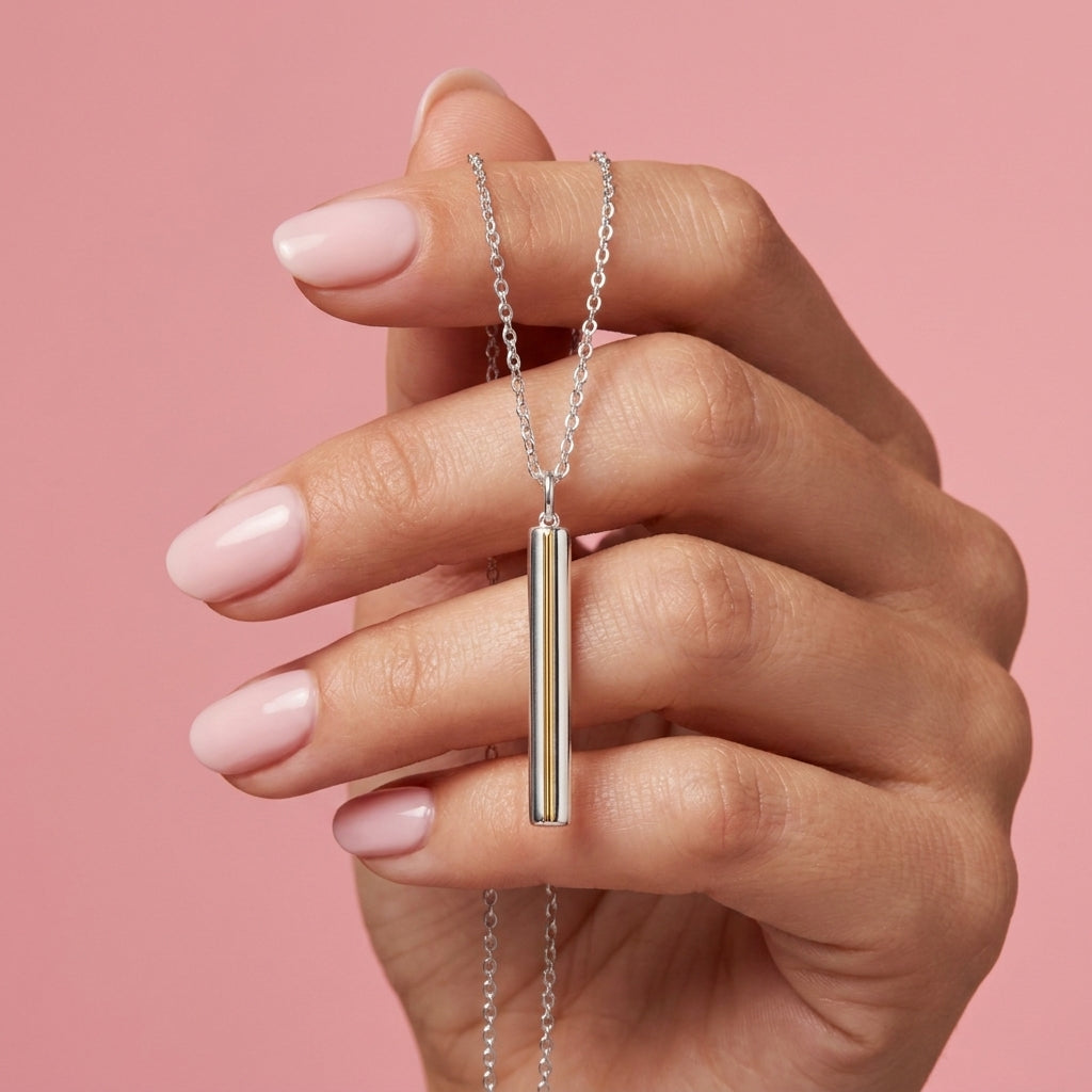 Vertical Bar Two Tone Pendant Necklace - 925 sterling silver pendant necklace for women