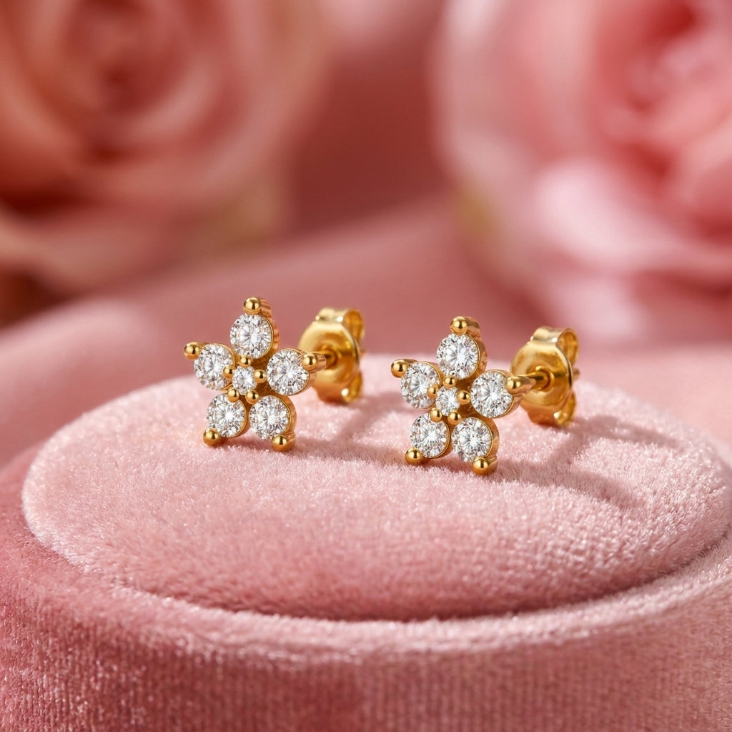 Flower Cluster White Cz Screw-Back Stud Earrings - 925 sterling silver earrings for women