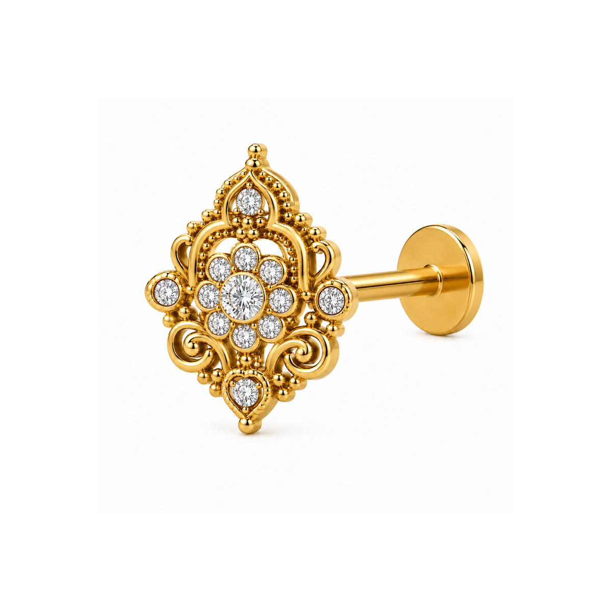 Royal Vintage Nose Pin - side view in 925 sterling silver
