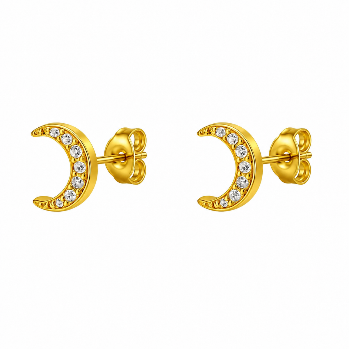 Crescent Moon White Cz Screw-Back Stud Earrings - 925 sterling silver earrings for women
