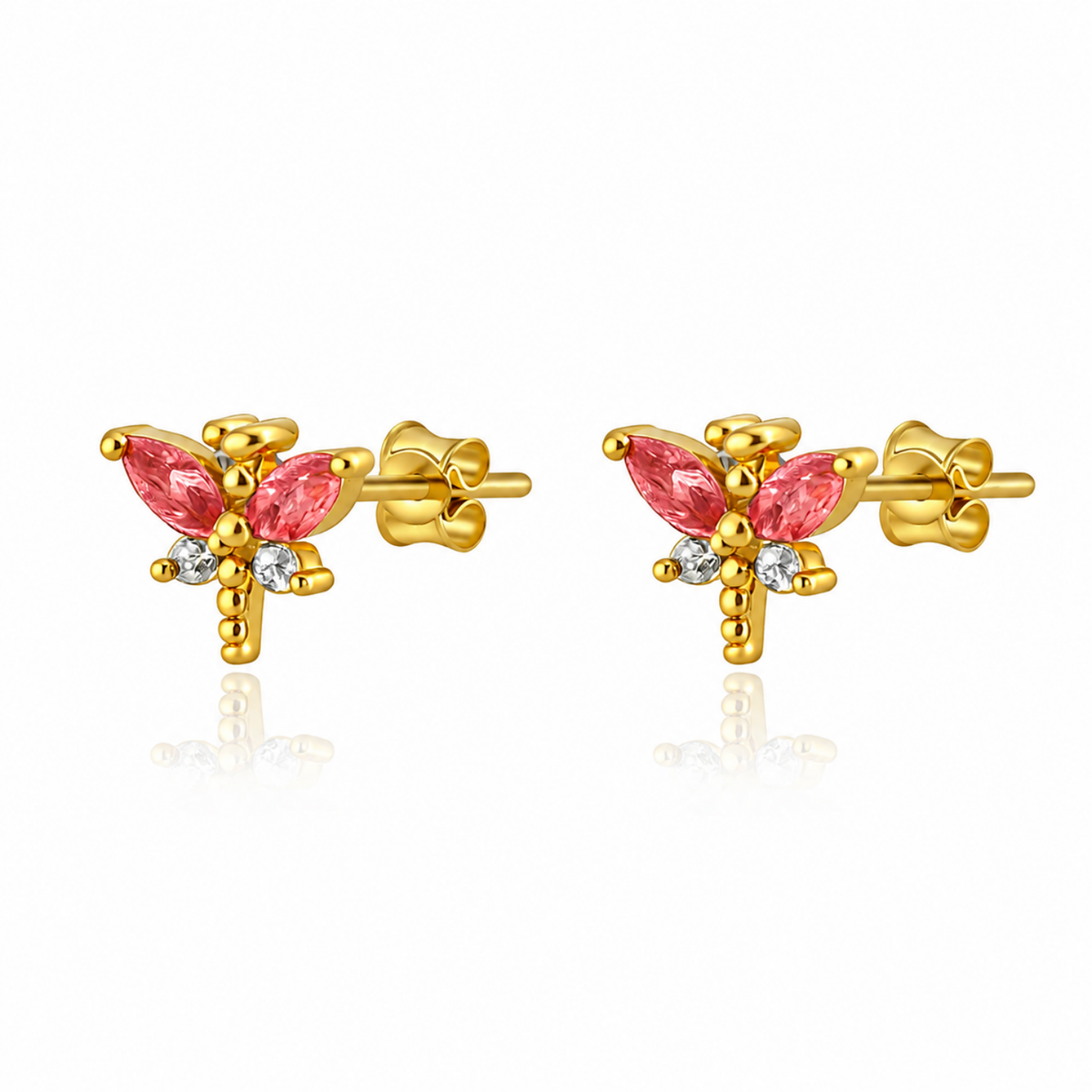 Pink White Cz Dragonfly Screw-Back Stud Earrings - 925 sterling silver earrings for women