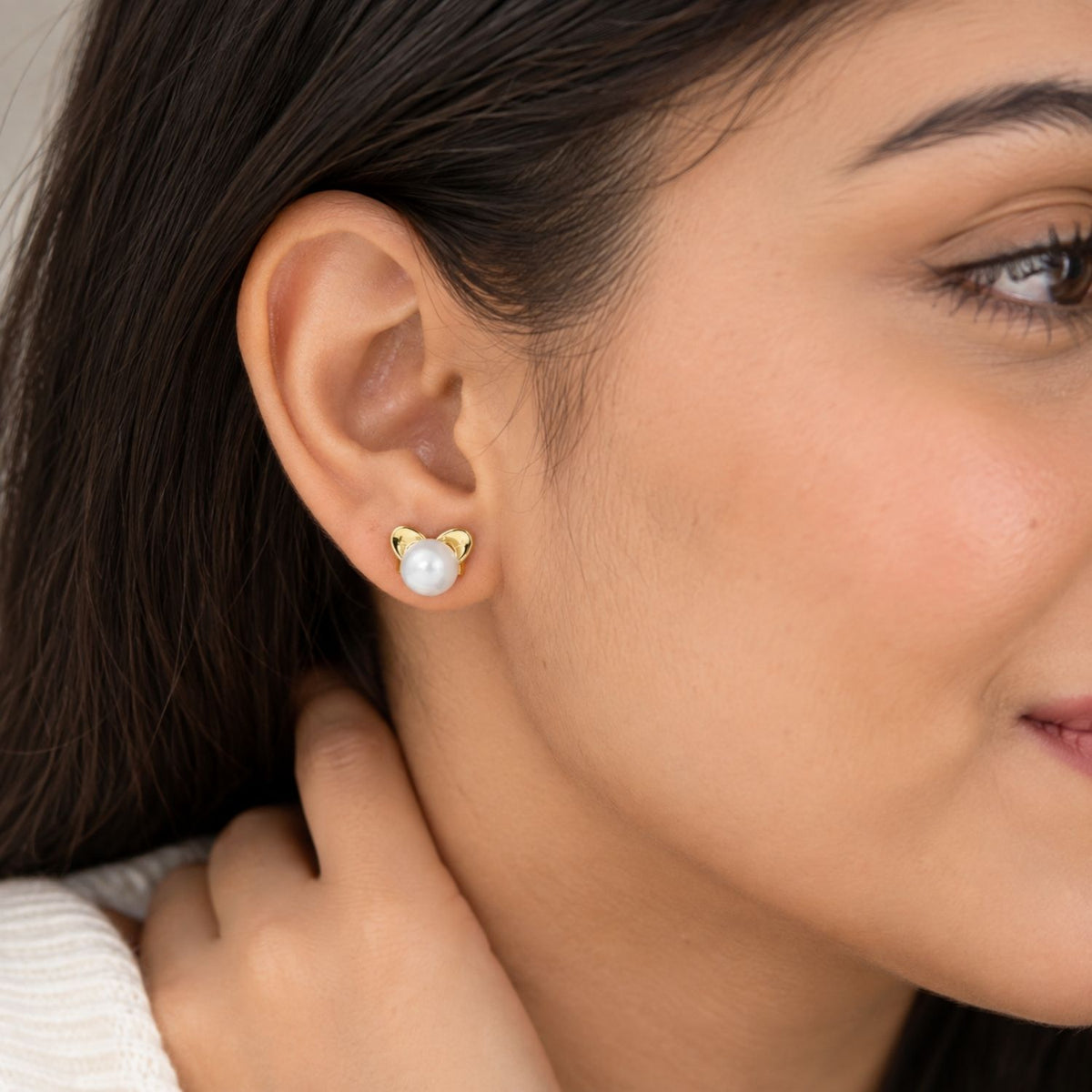 Bow Pearl Stud Earrings for Women - 925 Sterling Silver