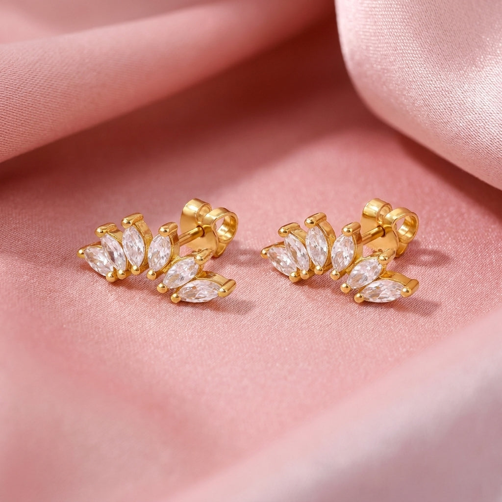 Marquise White Cz Leaf Flat-Back Stud Earrings - 925 sterling silver earrings for women
