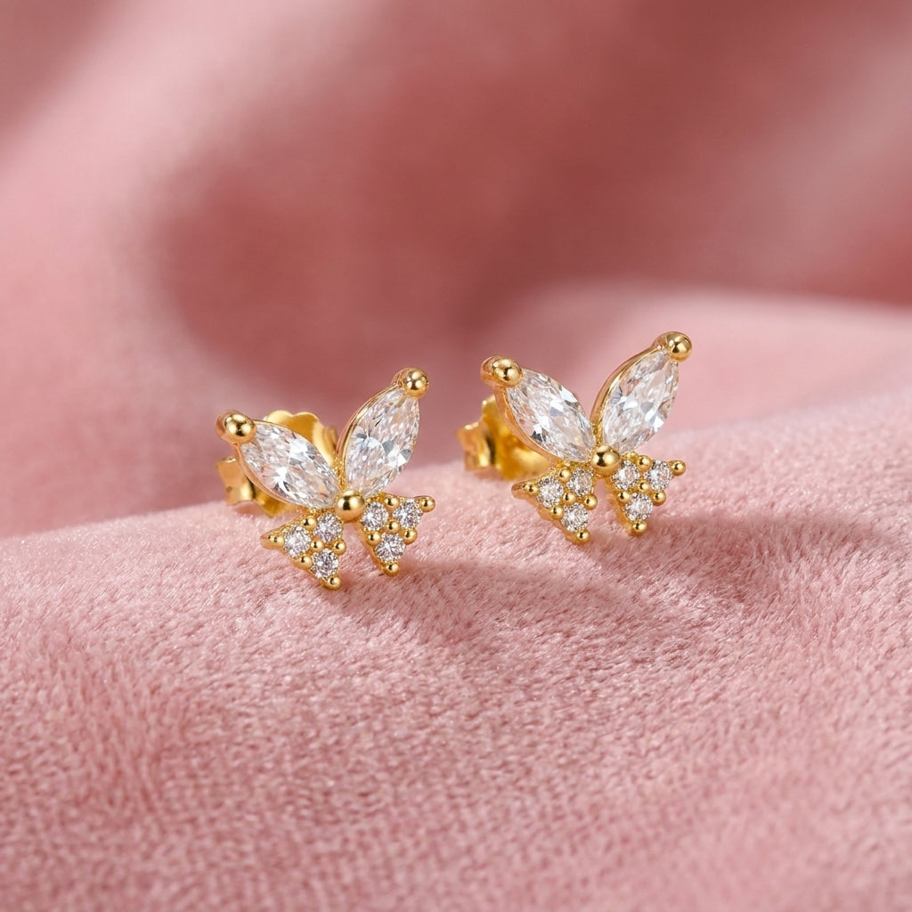 Butterfly Marquise White Cz Screw-Back Stud Earrings - 925 sterling silver earrings for women