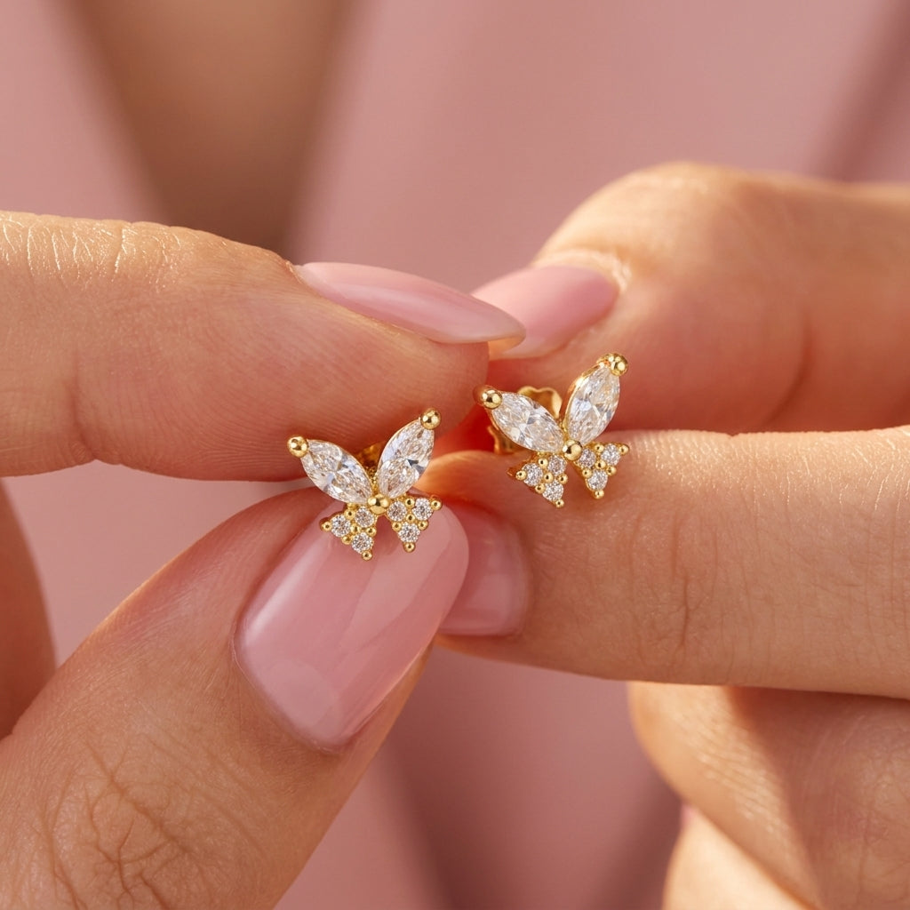 Butterfly Marquise White Cz Screw-Back Stud Earrings - 925 sterling silver earrings for women