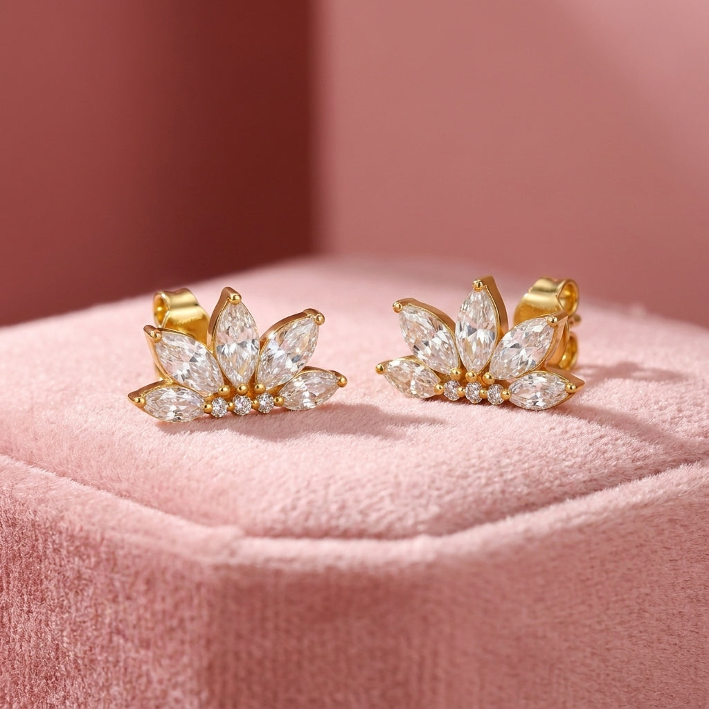 Marquise White Cz Lotus Crown Flat-Back Stud Earrings - 925 sterling silver earrings for women