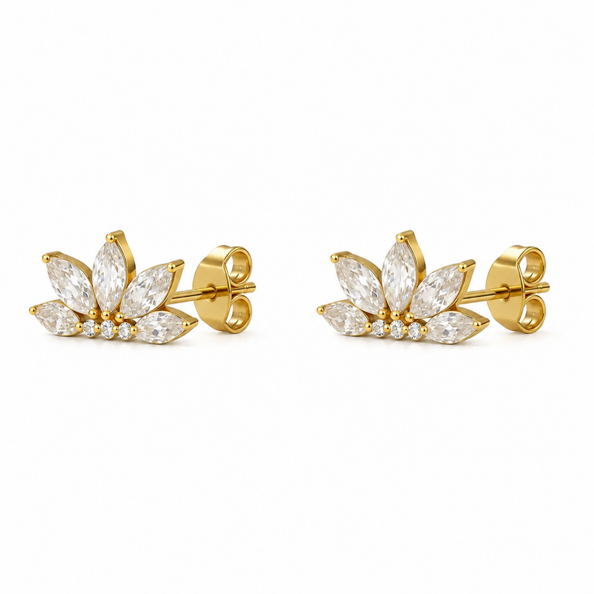 Marquise White Cz Lotus Crown Flat-Back Stud Earrings - 925 sterling silver earrings for women