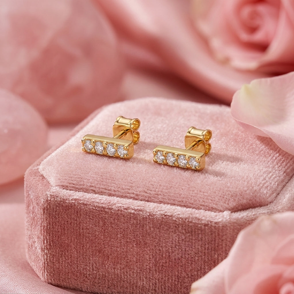 White Cz Pavé Bar Screw-Back Stud Earrings - 925 sterling silver earrings for women