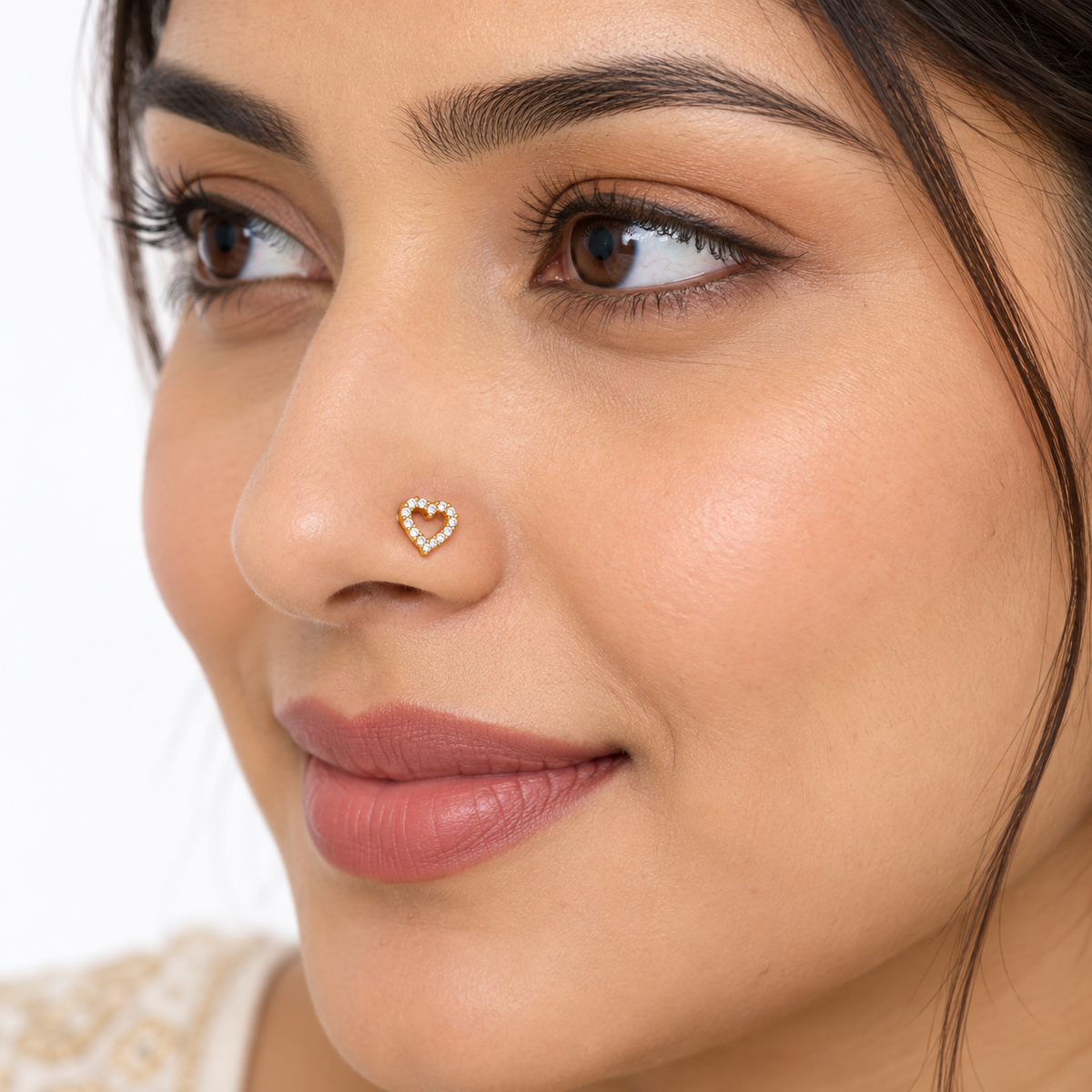 Open Heart Nose Pin - side view in 925 sterling silver
