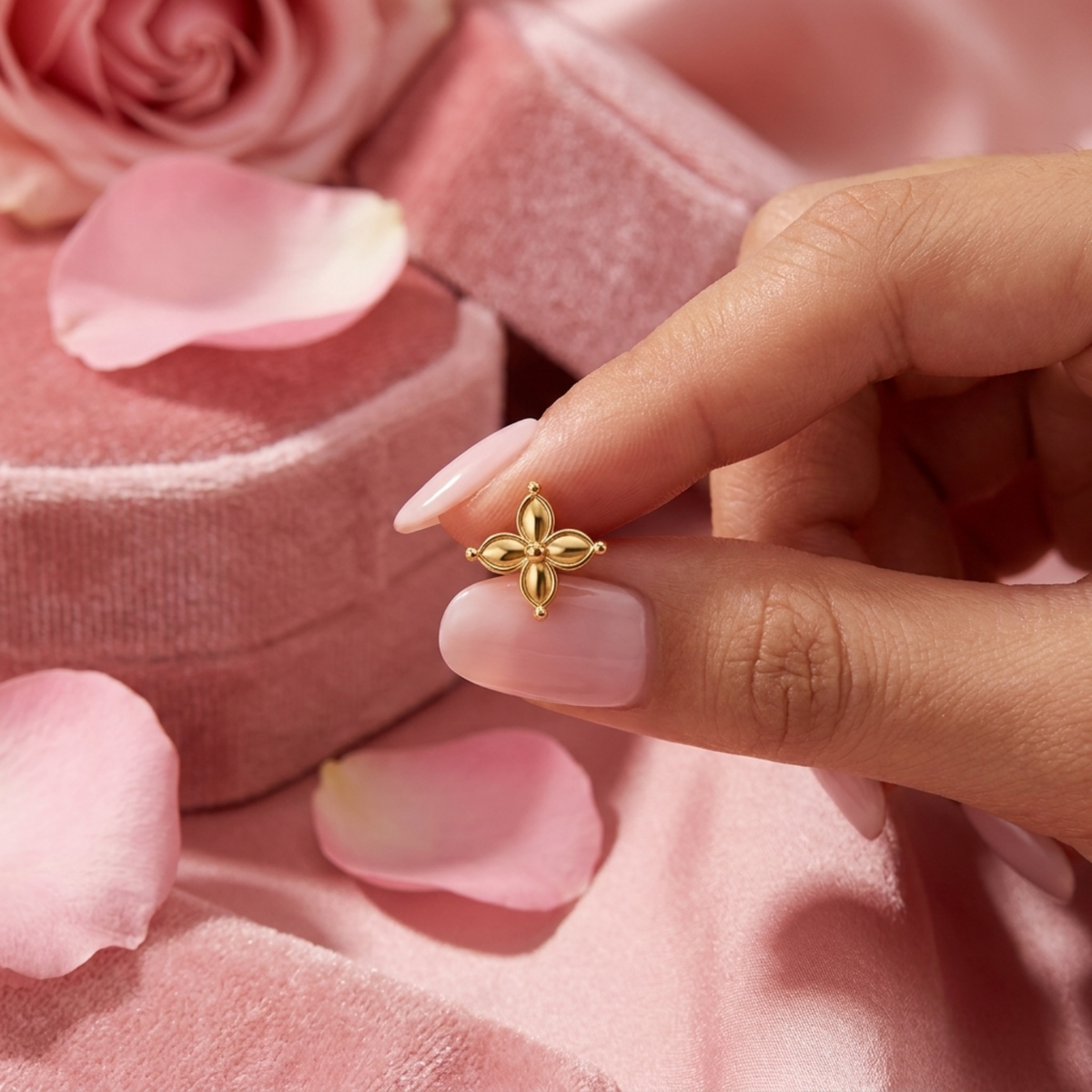 Four Petal Floral Nose Pin - 925 Sterling Silver