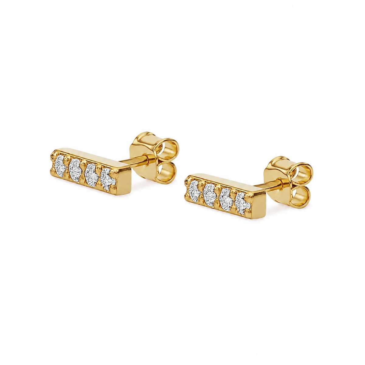 White Cz Pavé Bar Screw-Back Stud Earrings - 925 sterling silver earrings for women