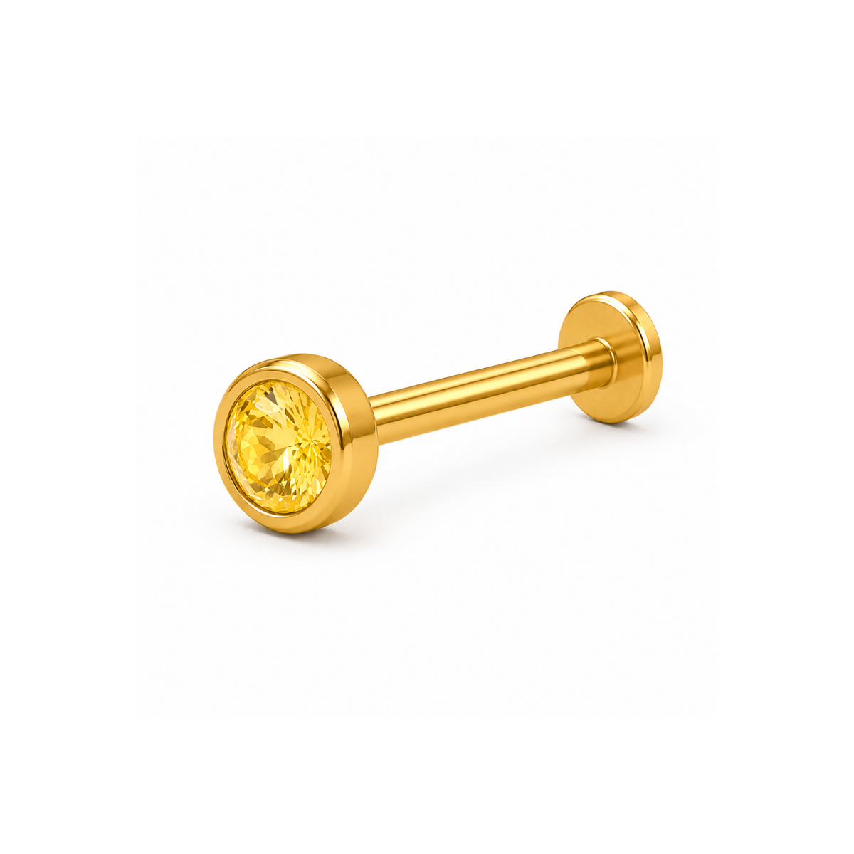 Yellow Citrine Round Bezel Nose Pin - 925 Sterling Silver