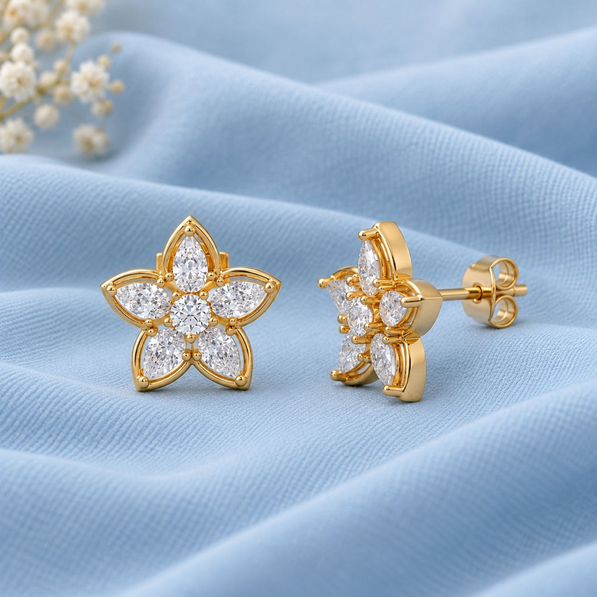 Pear Marquise White Cz Star Flower Stud Earrings for Women - 925 Sterling Silver