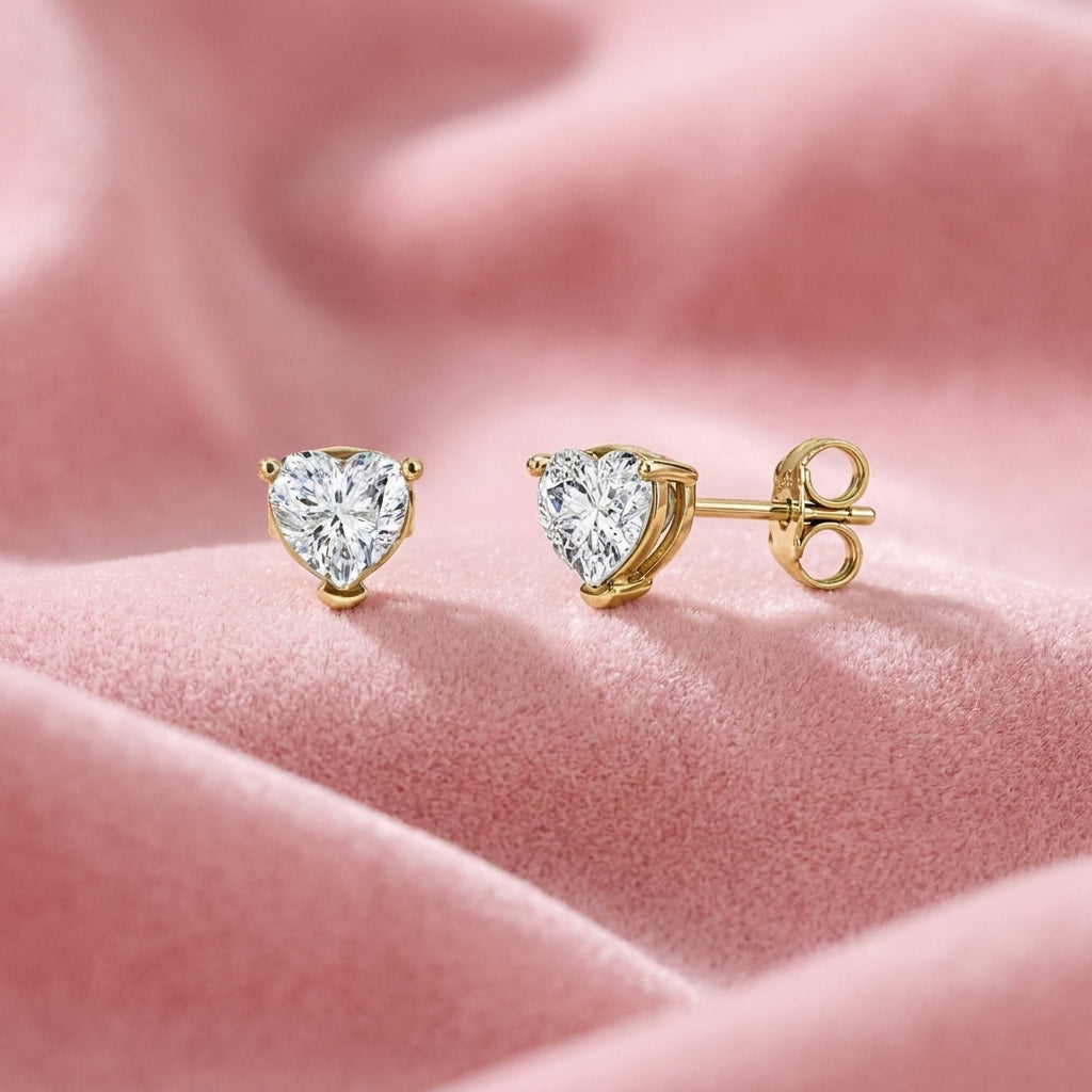 Heart White Cz Solitaire Stud Earrings - 925 sterling silver earrings for women