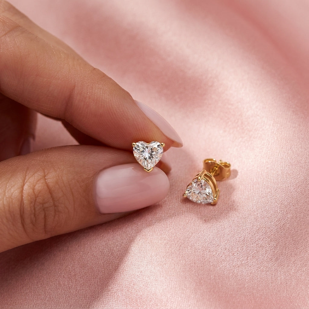 Heart White Cz Solitaire Stud Earrings - 925 sterling silver earrings for women