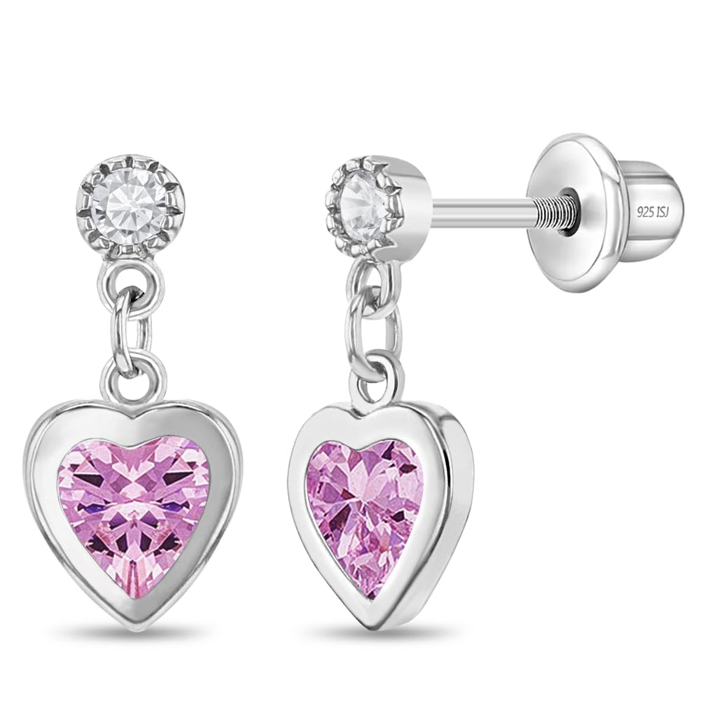 Heart Dangle Earrings for Kids - 925 Sterling Silver