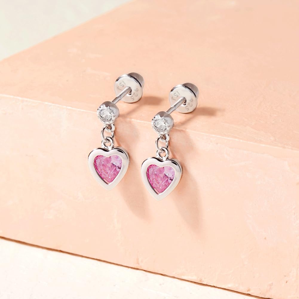 Heart Dangle Earrings for Kids - 925 Sterling Silver