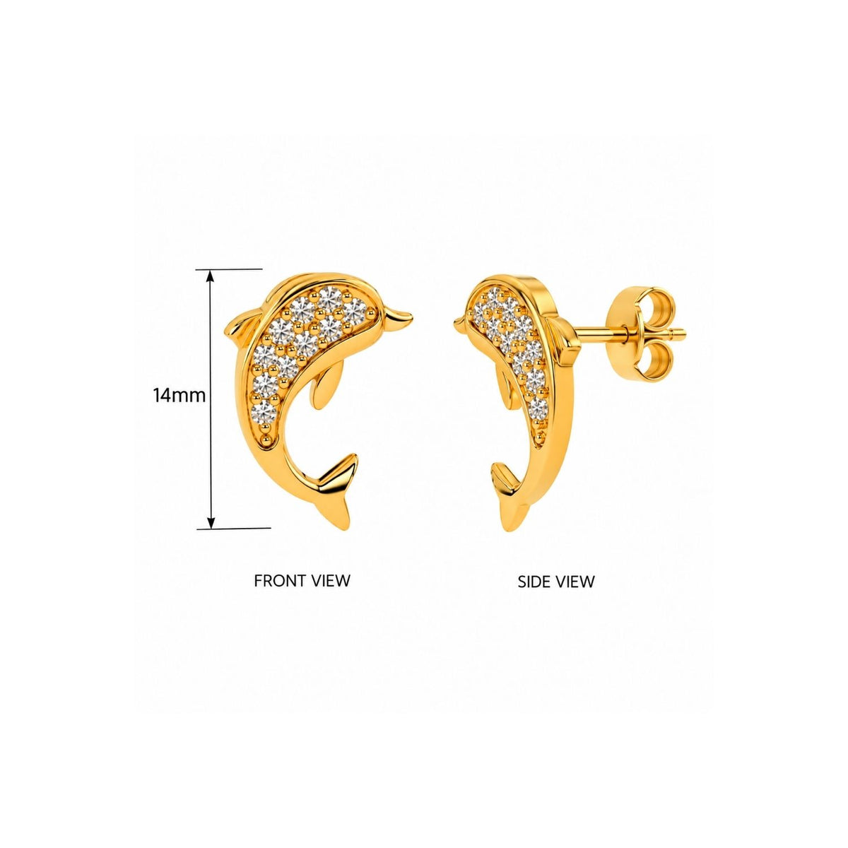 Pavé White Cz Dolphin Stud Earrings for Women - 925 Sterling Silver