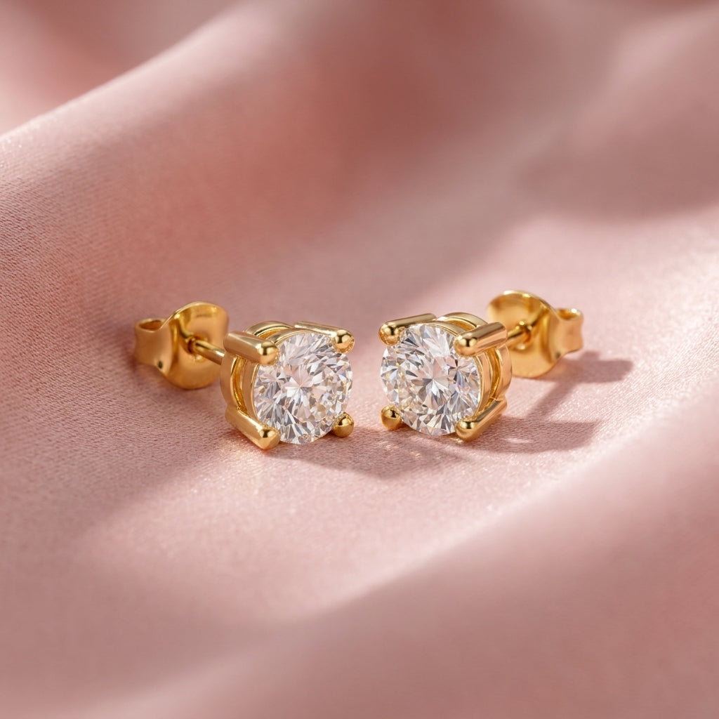 Round White Cz Solitaire Stud Earrings - 925 sterling silver earrings for women