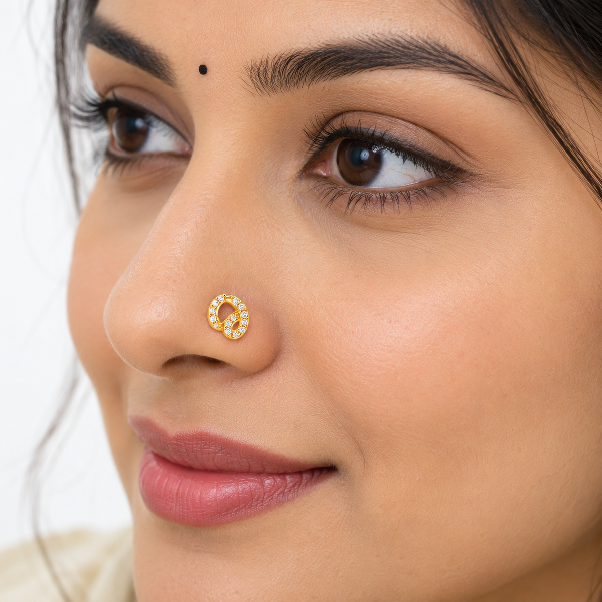 Double Ring Nose Pin - side view in 925 sterling silver