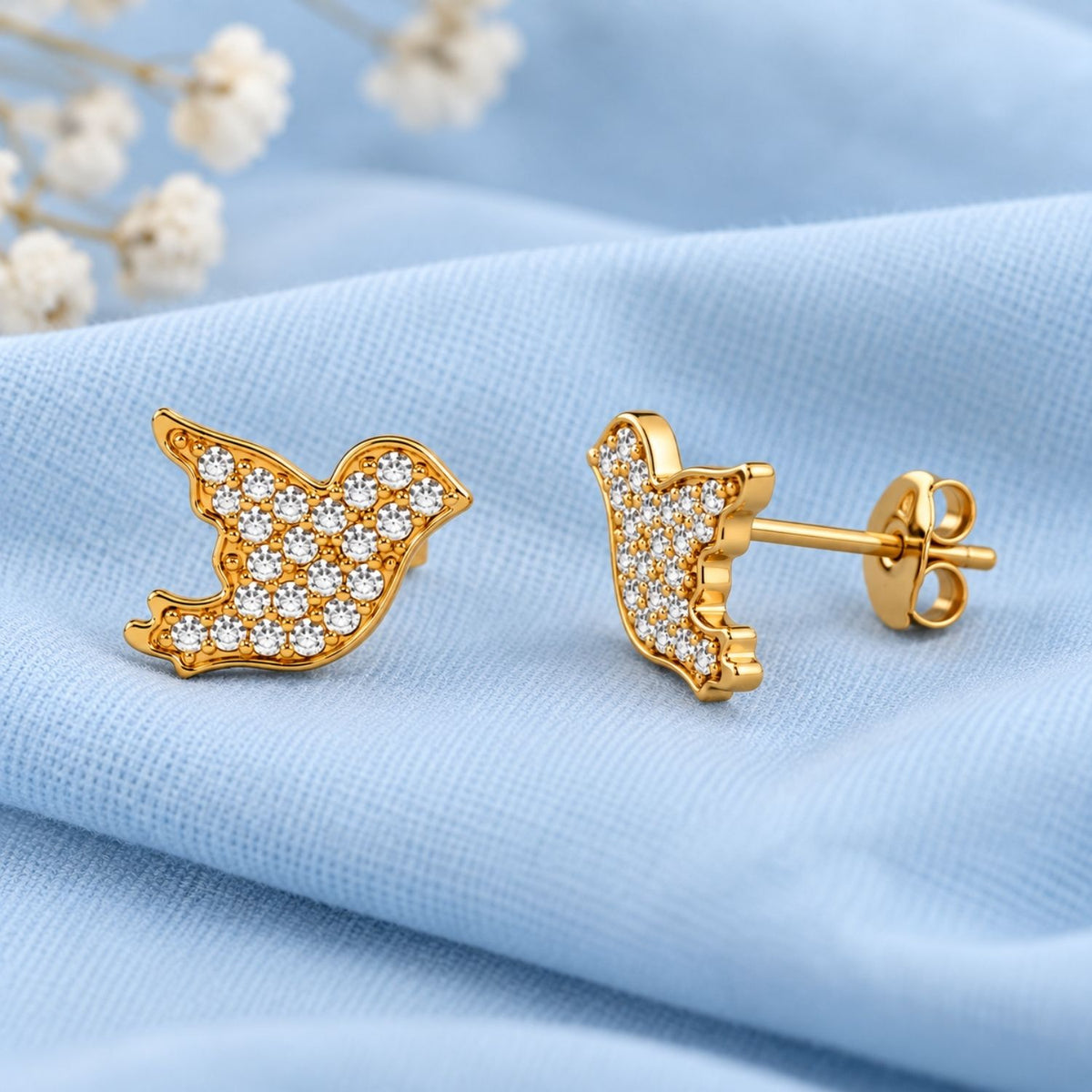 Pavé White Cz Bird Stud Earrings for Women - 925 Sterling Silver