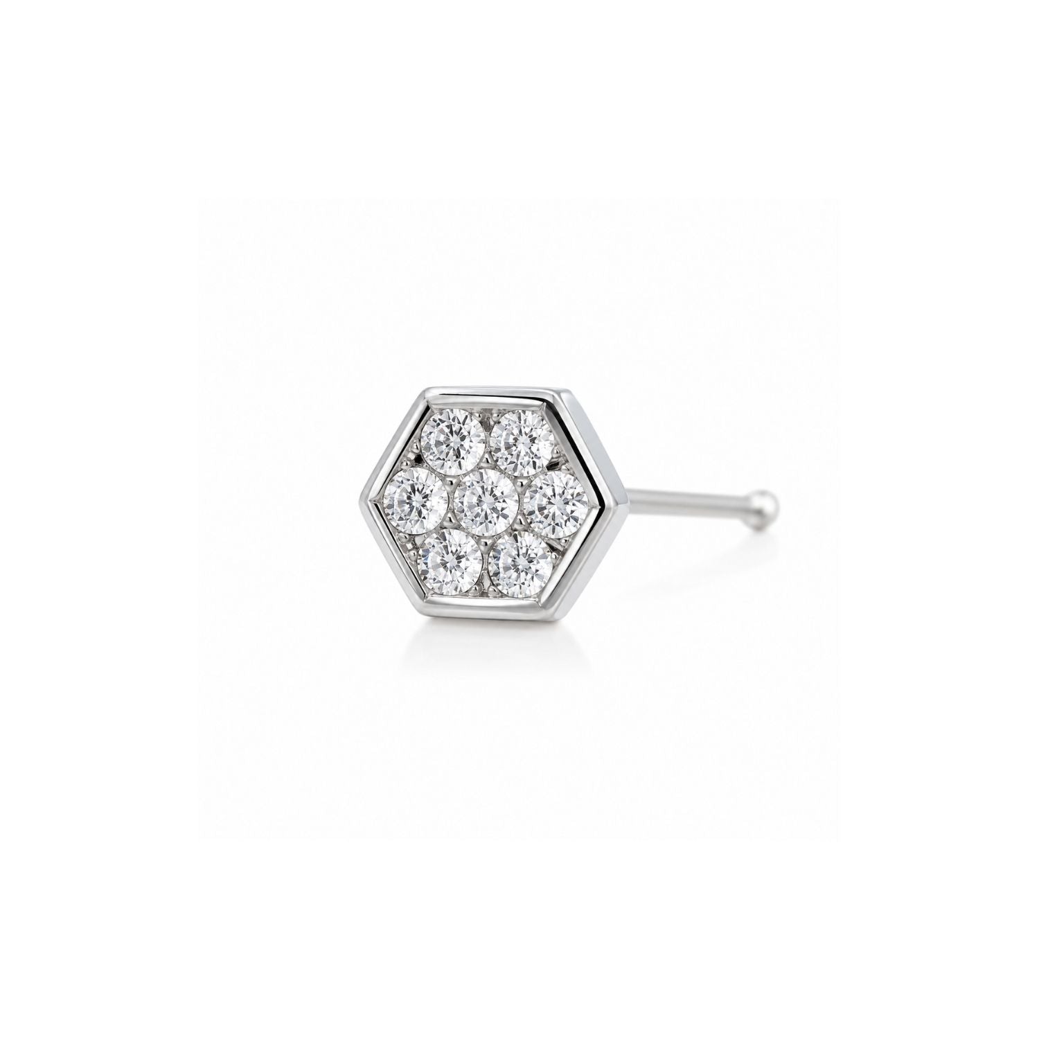 Hexagon Stud Pave CZ Nose Pin 925 Sterling Silver