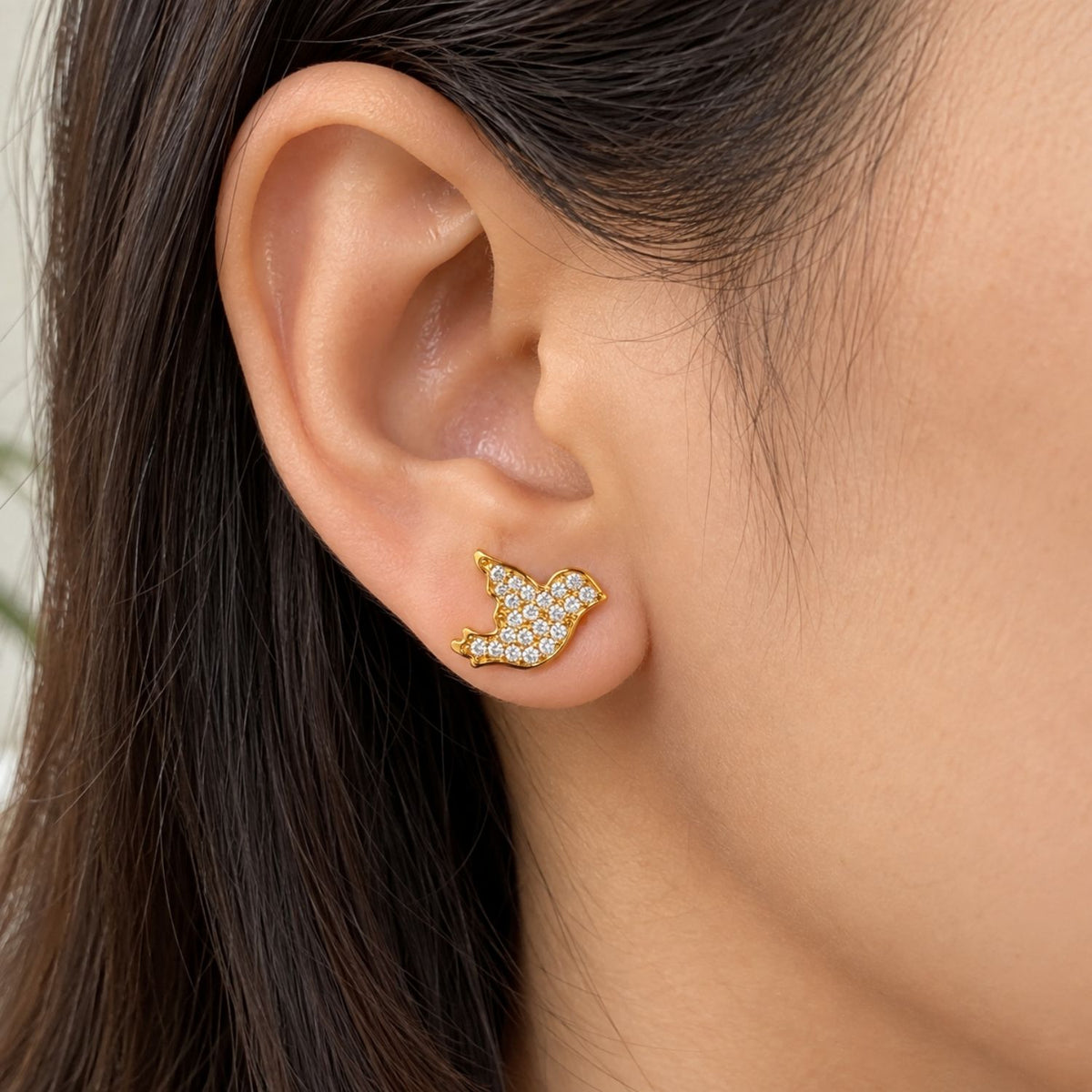 Pavé White Cz Bird Stud Earrings for Women - 925 Sterling Silver