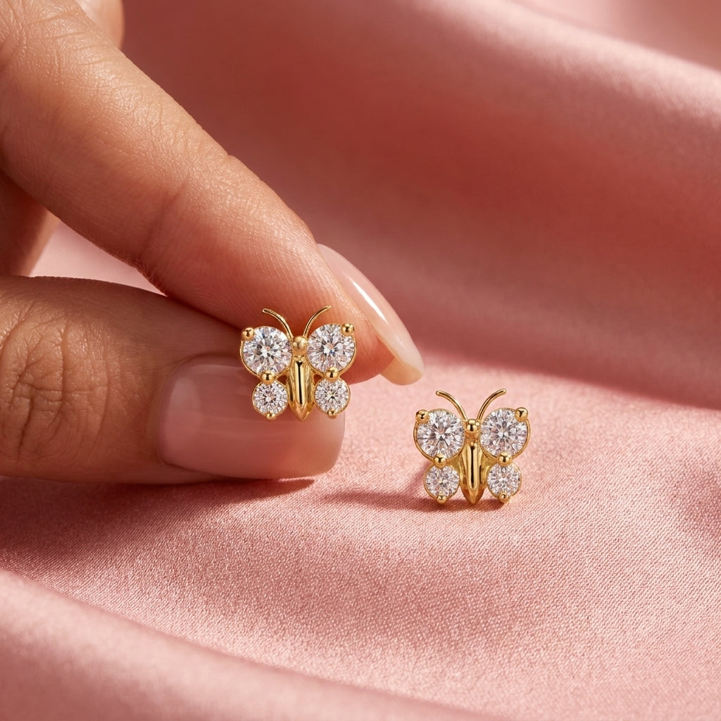 Round White Cz Butterfly Stud Earrings - 925 sterling silver earrings for women