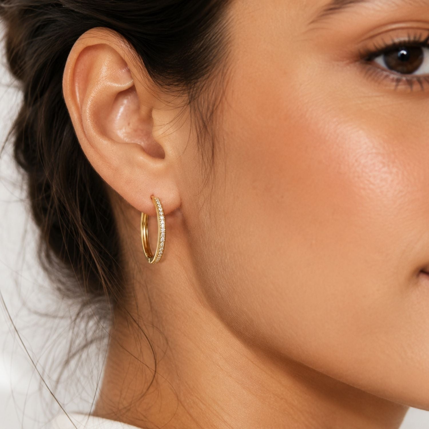 CZ Hoops Earrings - 925 Sterling Silver Gold Plated